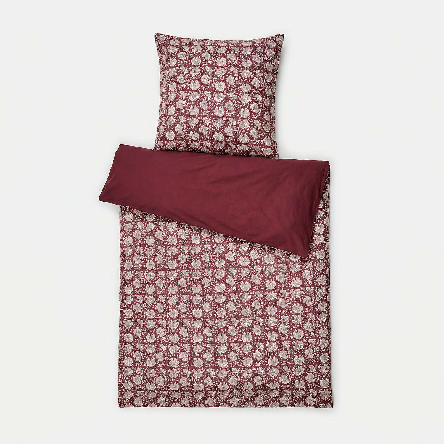 bordeaux Parure de lit Jouvenay en coton bordeaux avec motif floral et verso uni, douce et élégante
