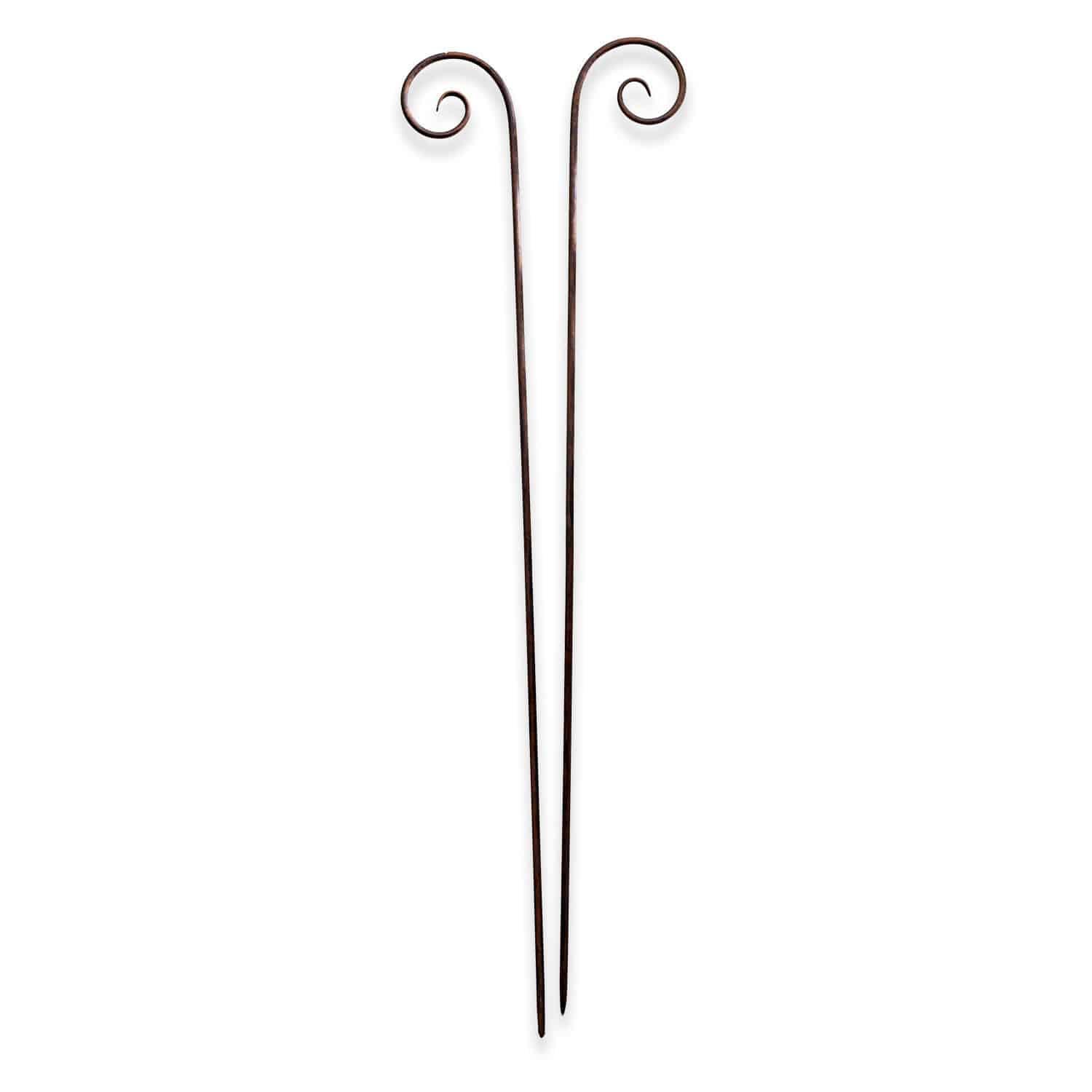 Lot de 2 piques de jardin Dorhal Paire de crochets de jardin en métal brun avec extrémité en spirale décorative pour plantes