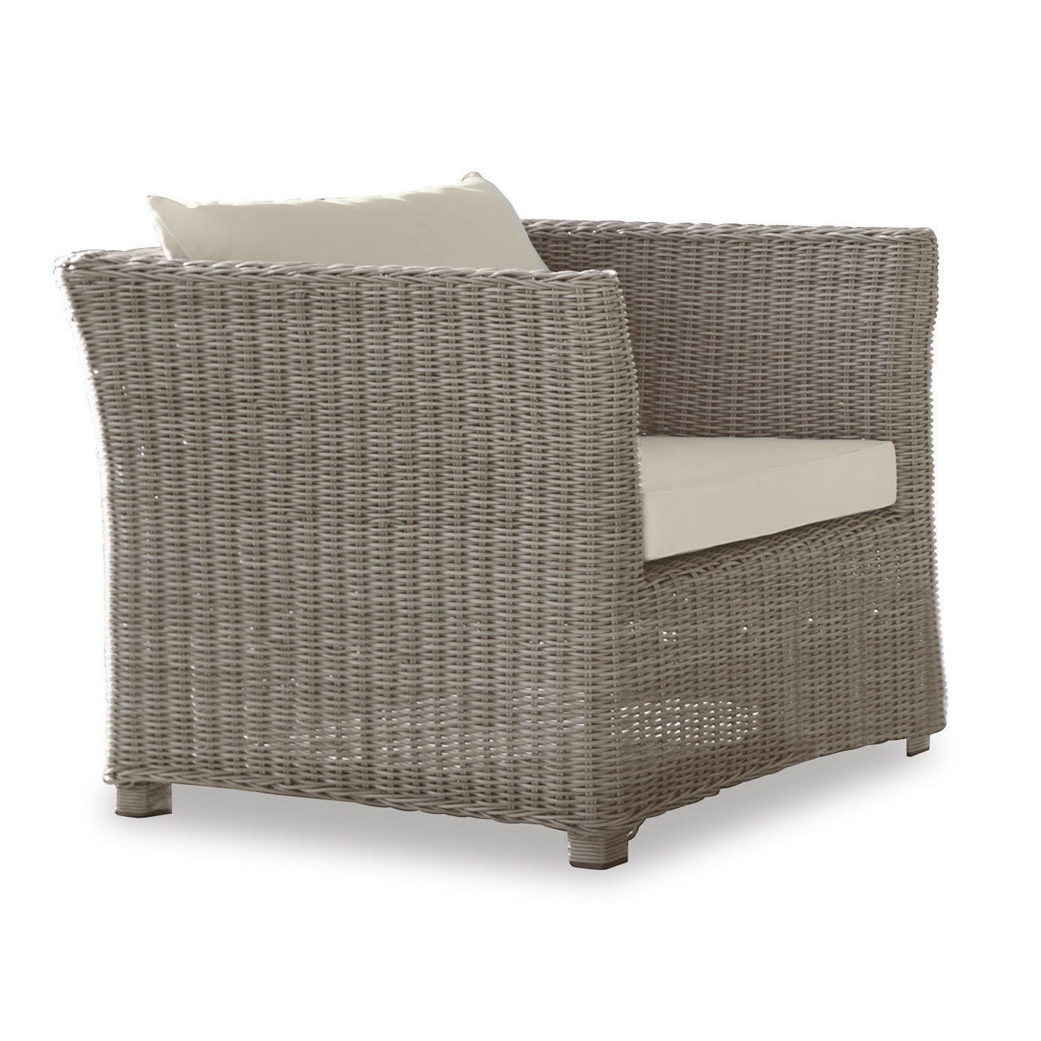 Fauteuil Graves Fauteuil en rotin gris avec coussins crème, parfait pour le jardin ou la terrasse