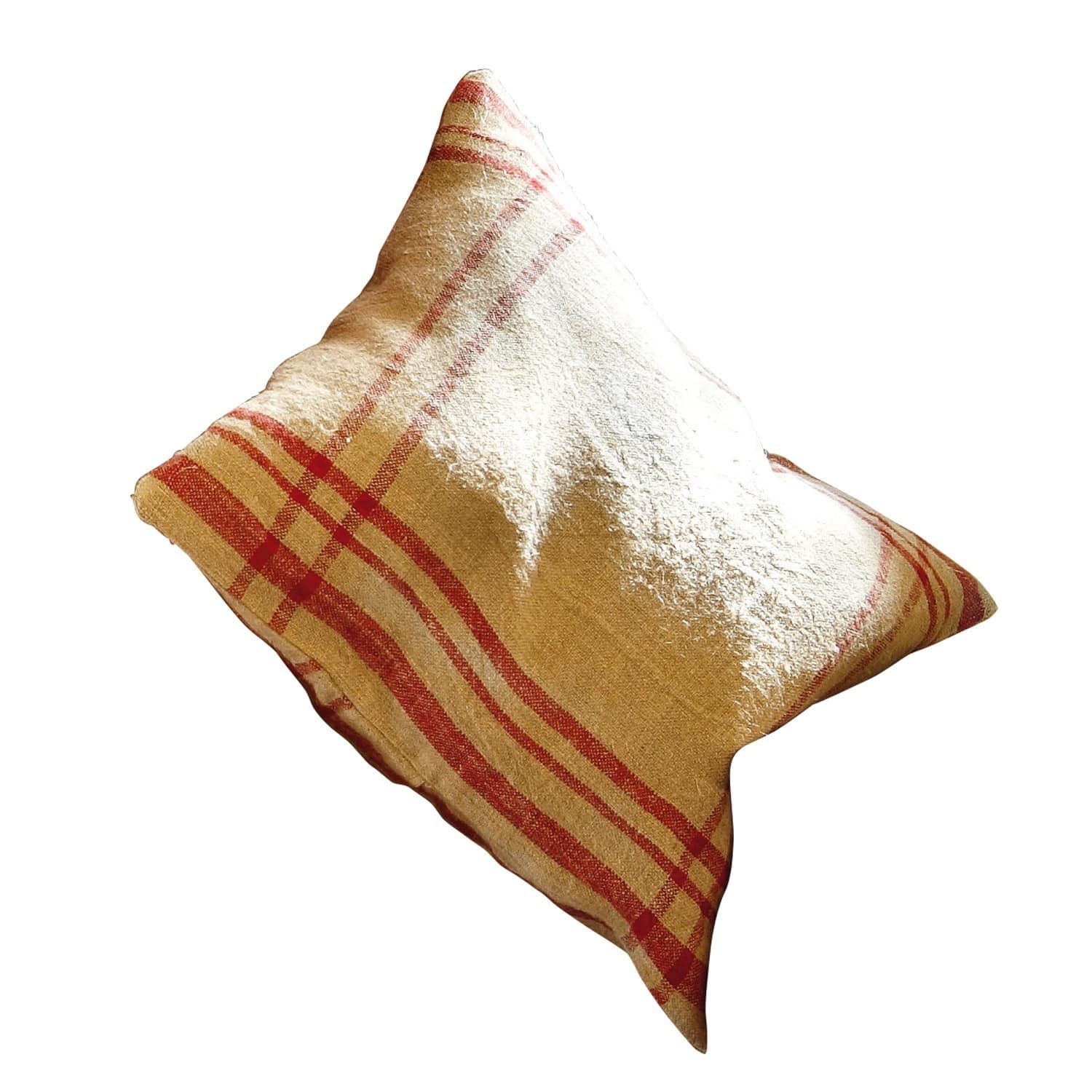 Housse de coussin Damian Coussin beige avec motif à carreaux rouges, tissu doux, accessoire déco élégant pour la maison