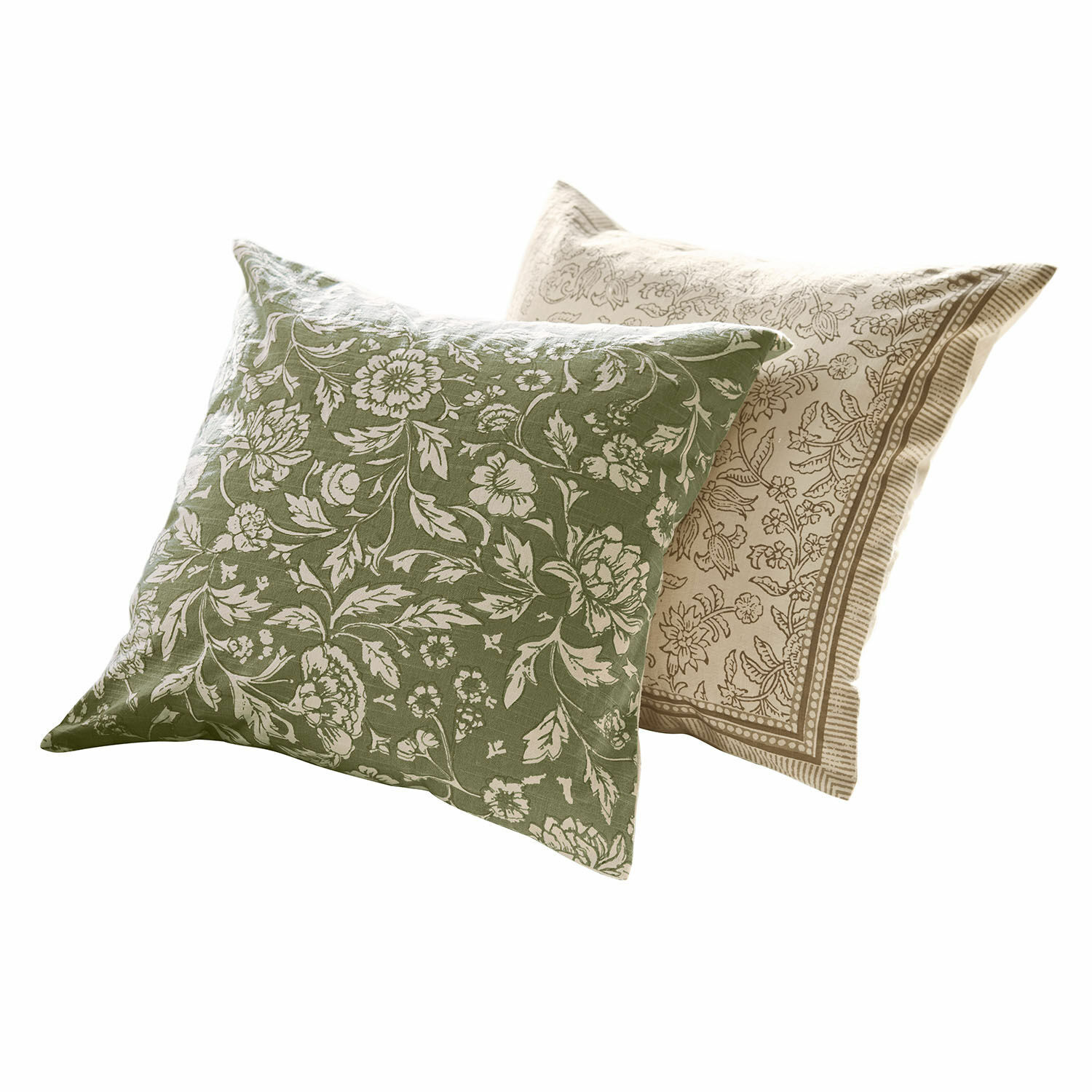 Lot de 2 housses de coussin Ovixal Ensemble de deux coussins décoratifs en coton avec motifs floraux verts et beiges pour salon