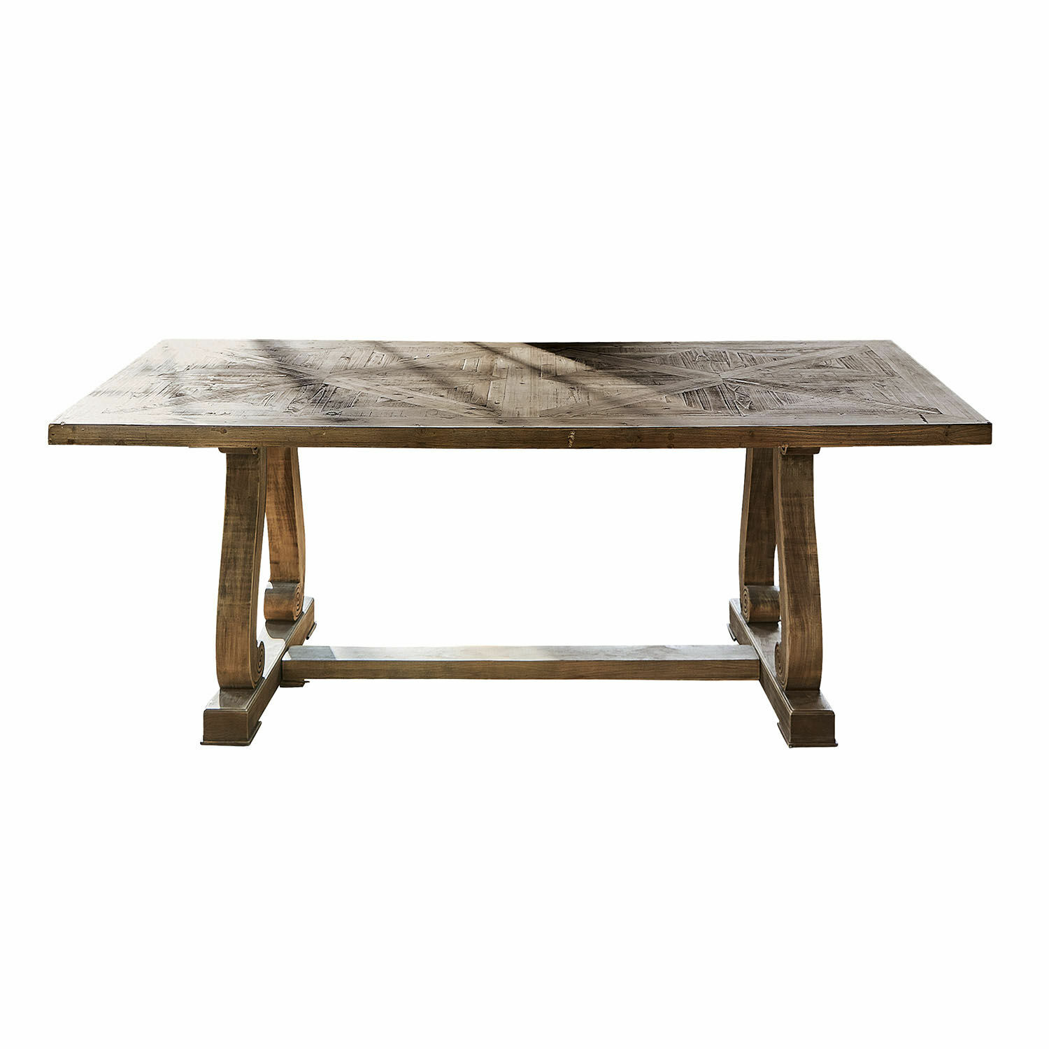 Table Campbelltown Table en bois avec plateau rustique et pieds décoratifs en couleur bois naturel