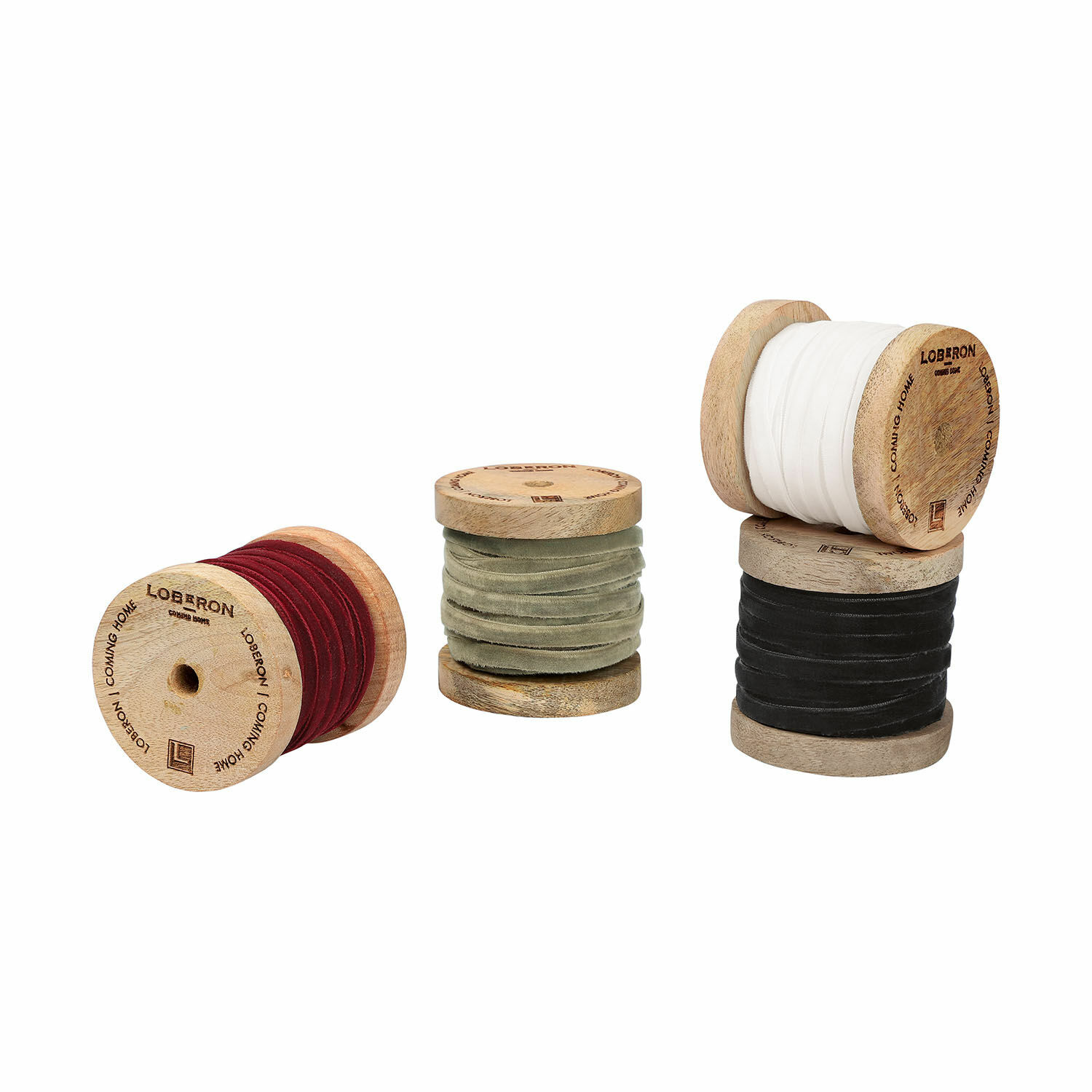 multicolore Lot de 4 rubans en velours colorés sur bobines en bois pour décoration et loisirs créatifs