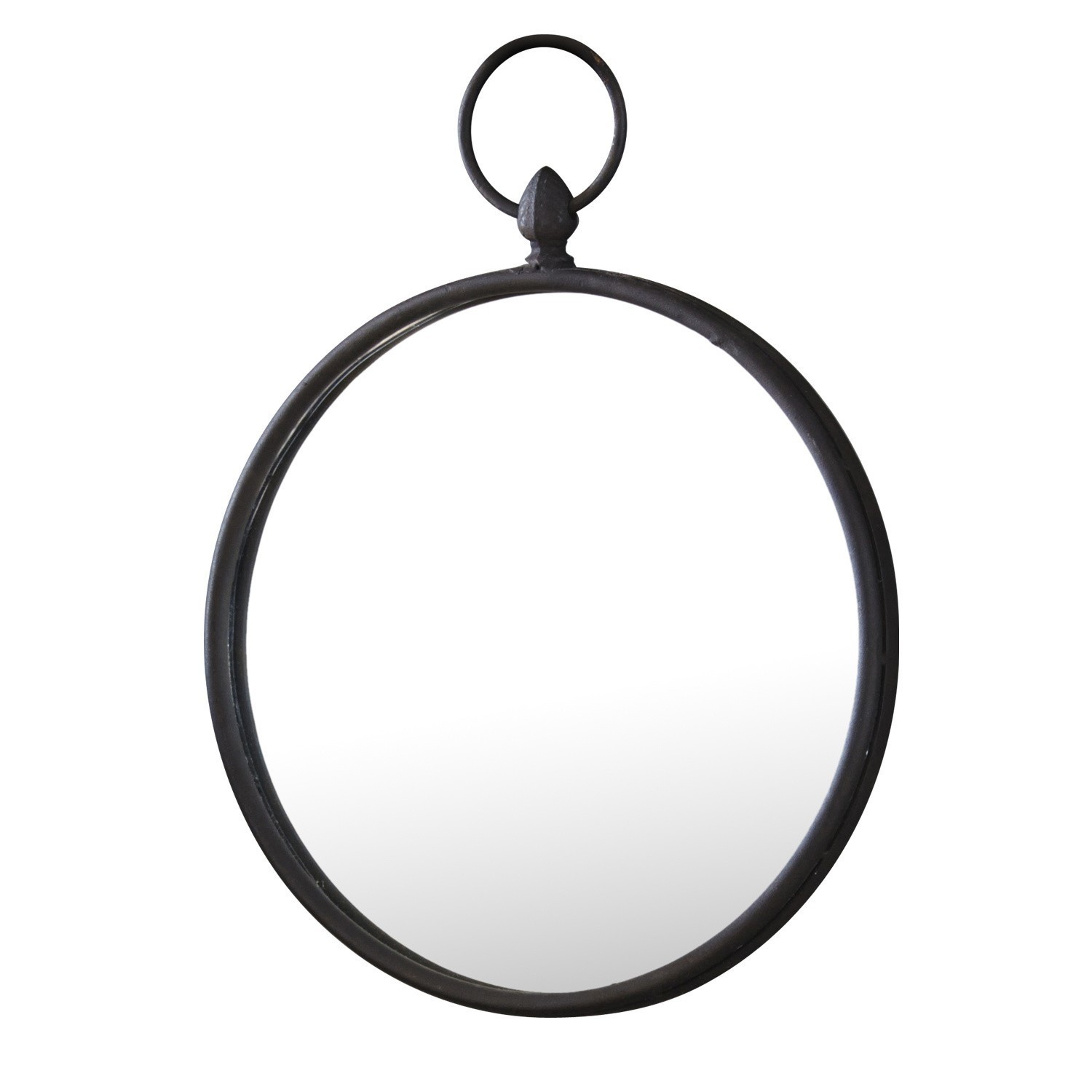 Miroir Franton Miroir rond en métal noir avec anneau de suspension, décoration murale industrielle