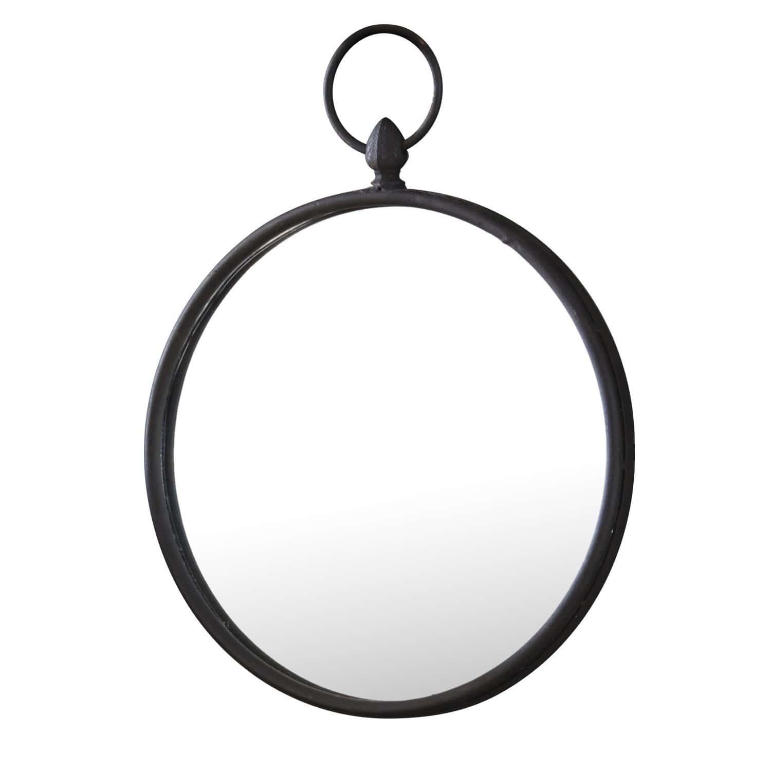 Miroir Franton Miroir rond en métal noir avec anneau de suspension, décoration murale industrielle