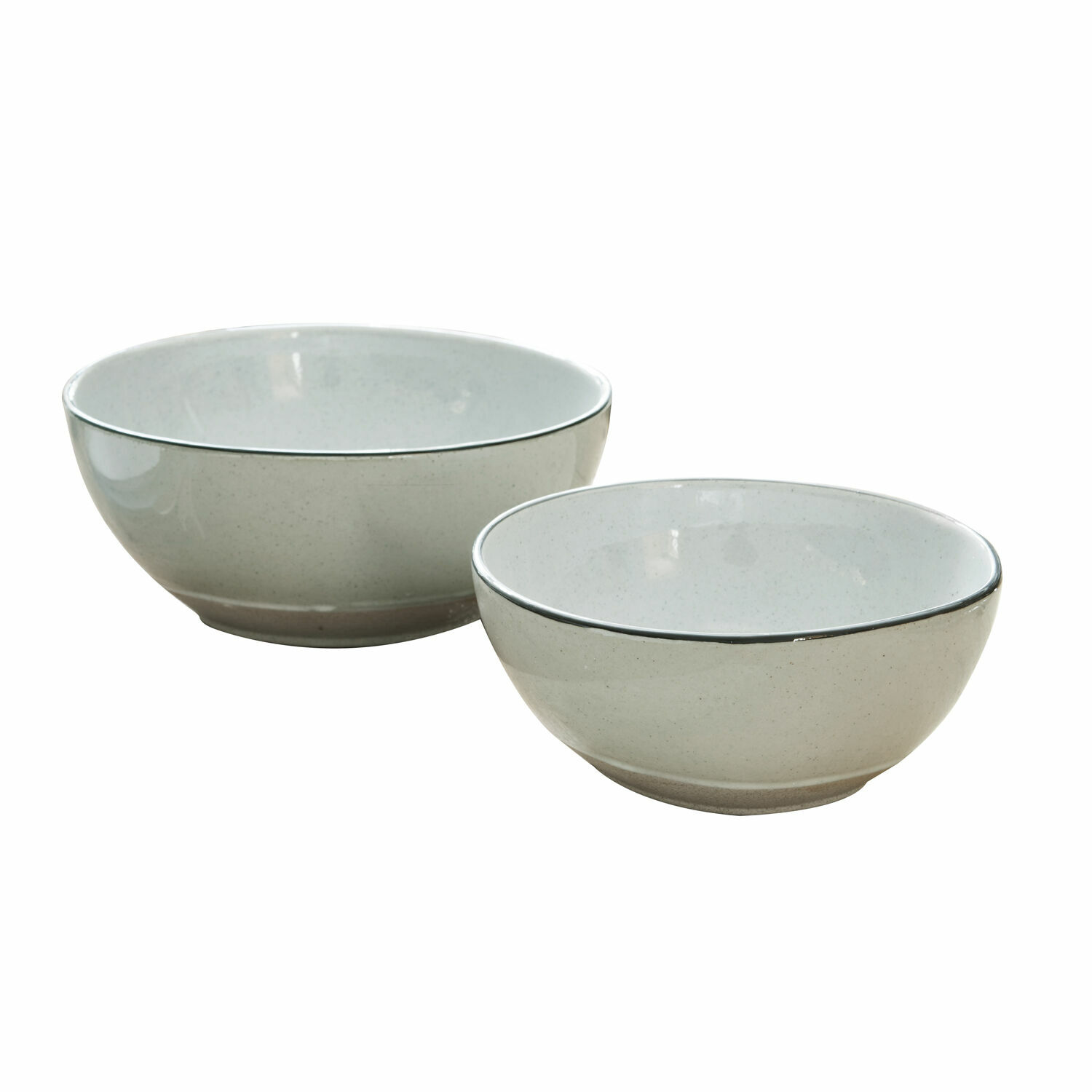 Lot de 2 saladiers Biarré Ensemble de deux bols en céramique gris clair avec bordure noire fine, pour usage culinaire