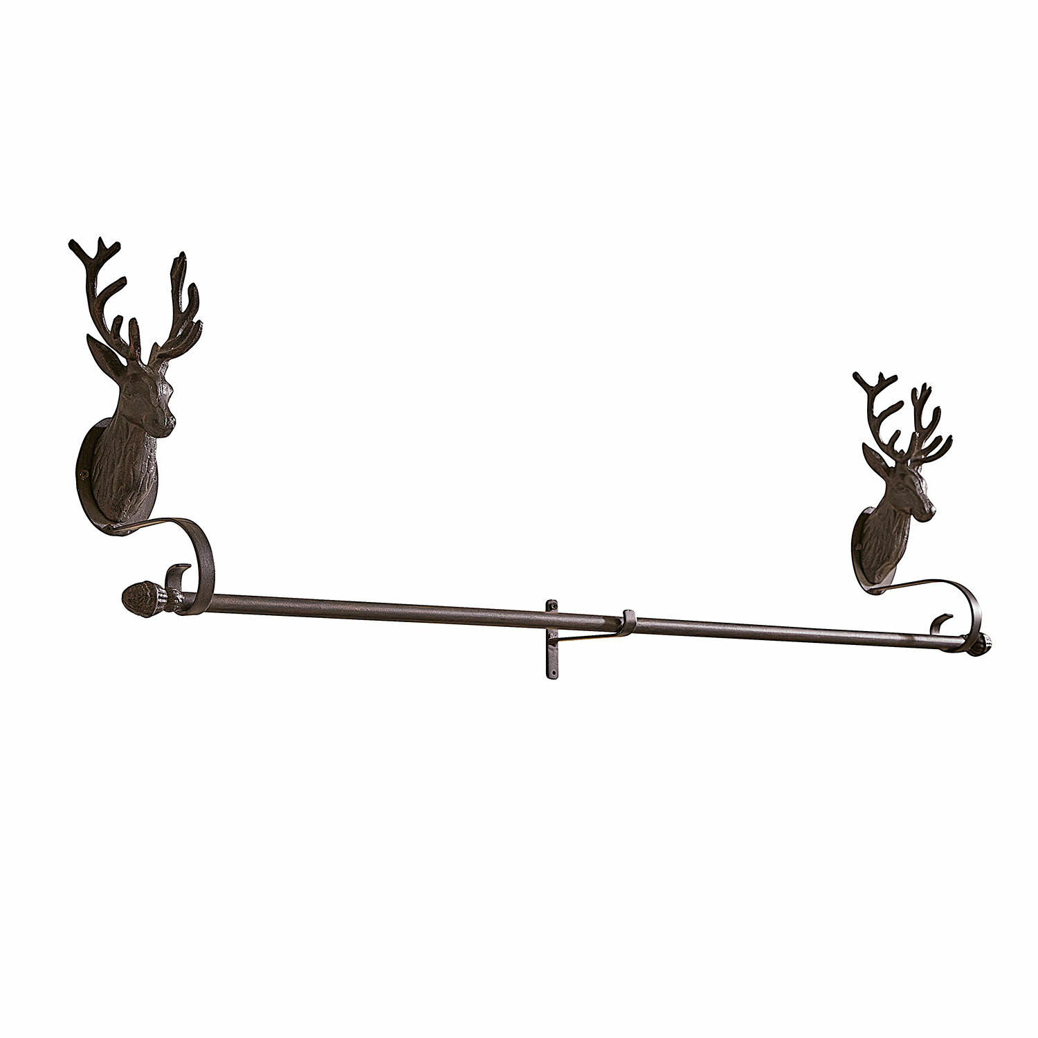 Patère Talmira Porte-manteau mural en métal brun foncé avec têtes de cerfs décoratives, fonctionnel et élégant