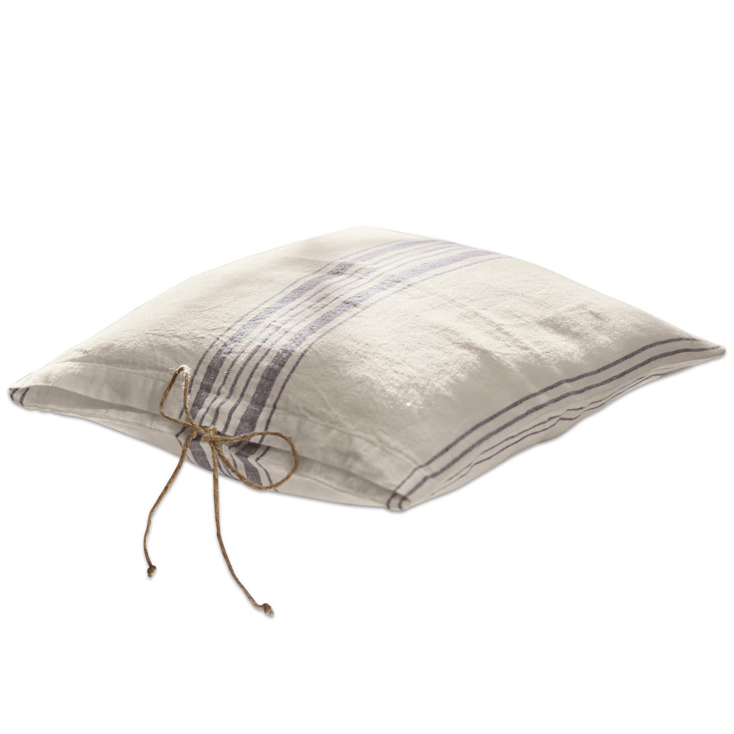 Coussin Amato Housse de coussin en lin crème avec rayures bleues et lien en corde pour décoration intérieure