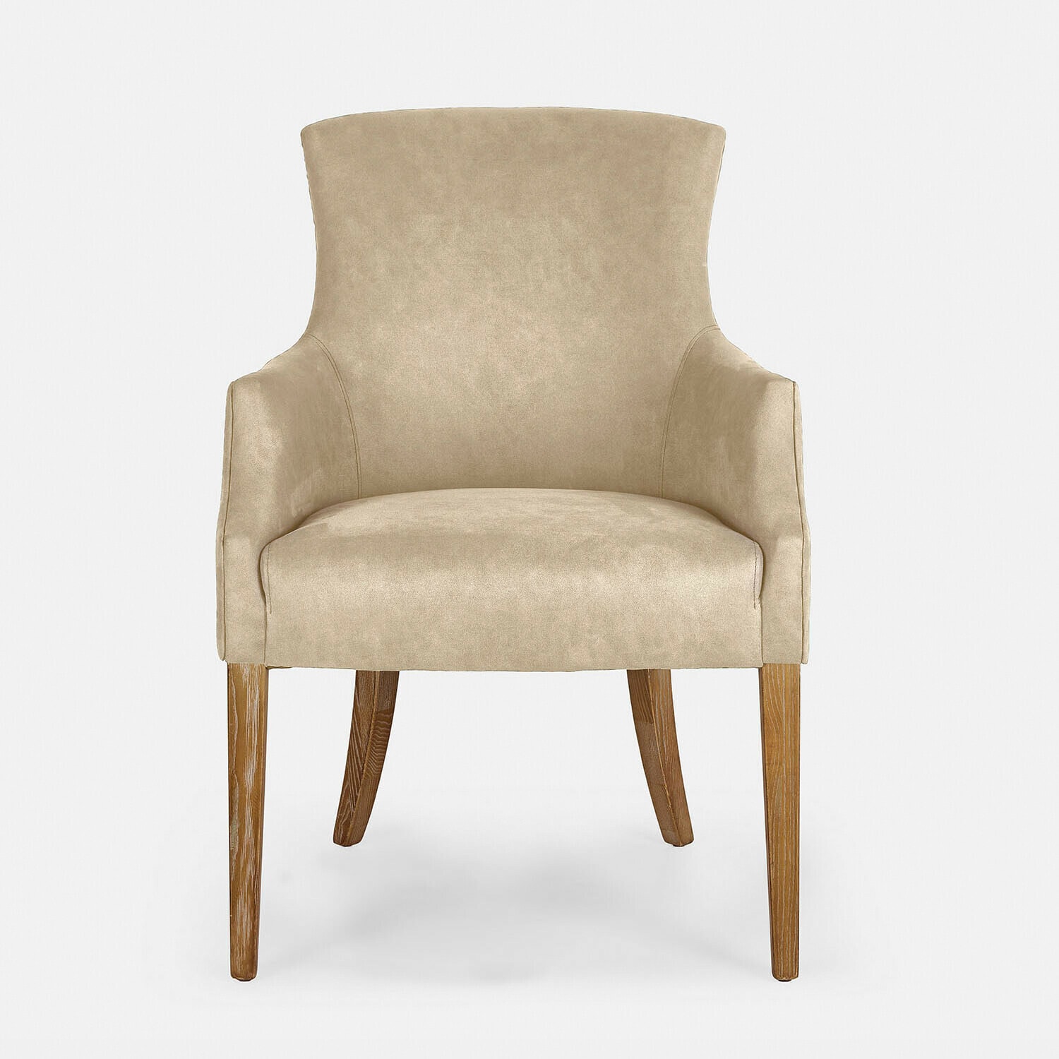 Fauteuil Hallmere beige en tissu doux avec pieds en bois, siège confortable pour salon moderne