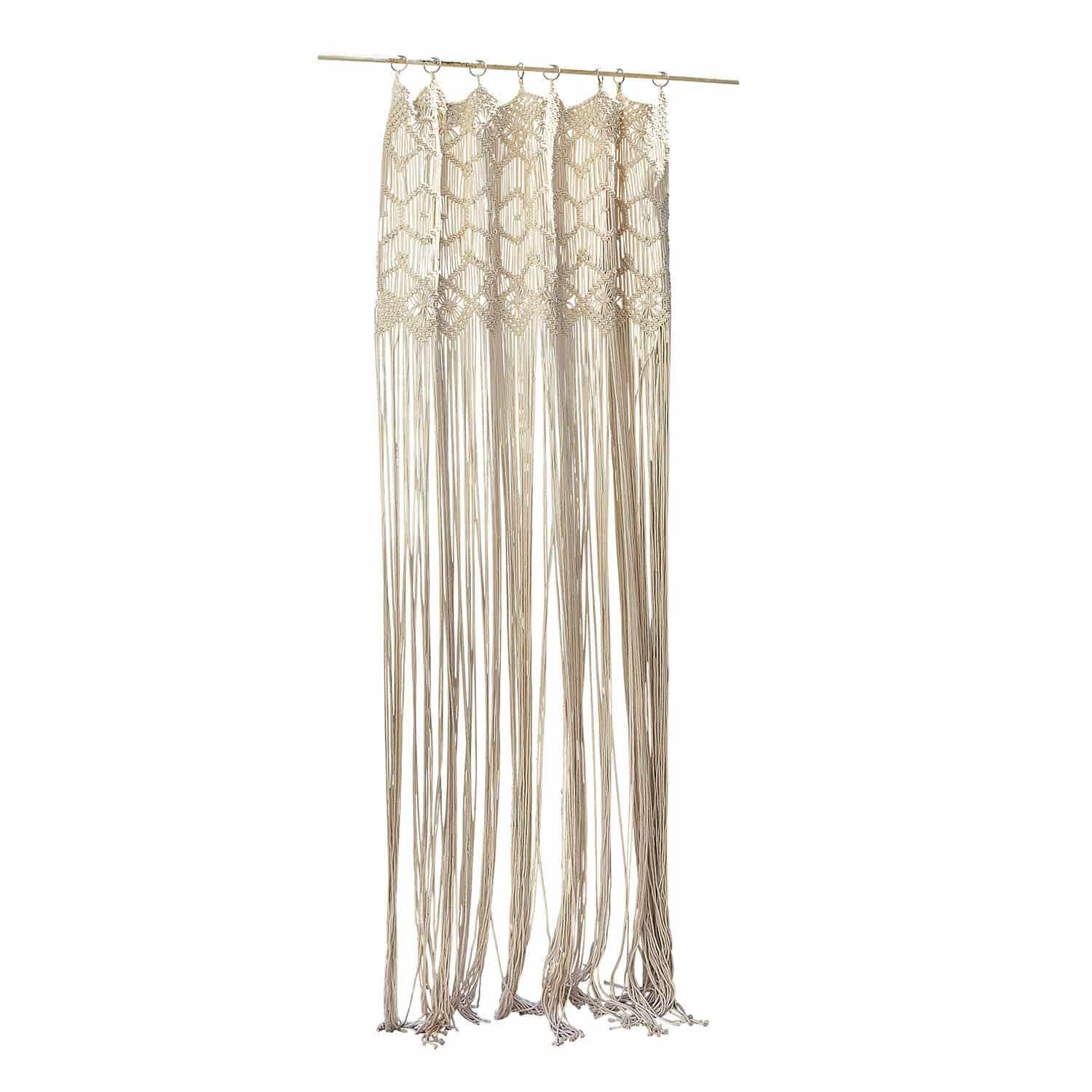 Rideau Freya Rideau macramé décoratif en coton crème avec longues franges pour décoration intérieure
