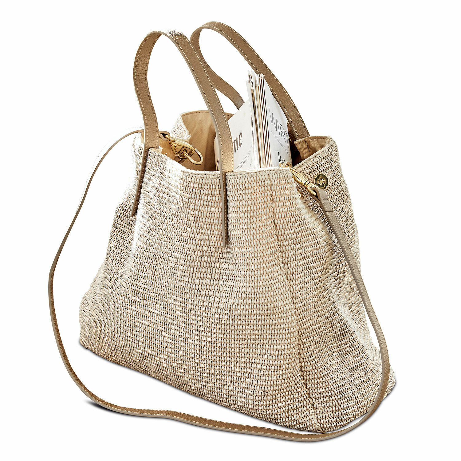 marron Sac Treffrin marron en matière tressée avec bandoulière et poignées, idéal pour un usage quotidien