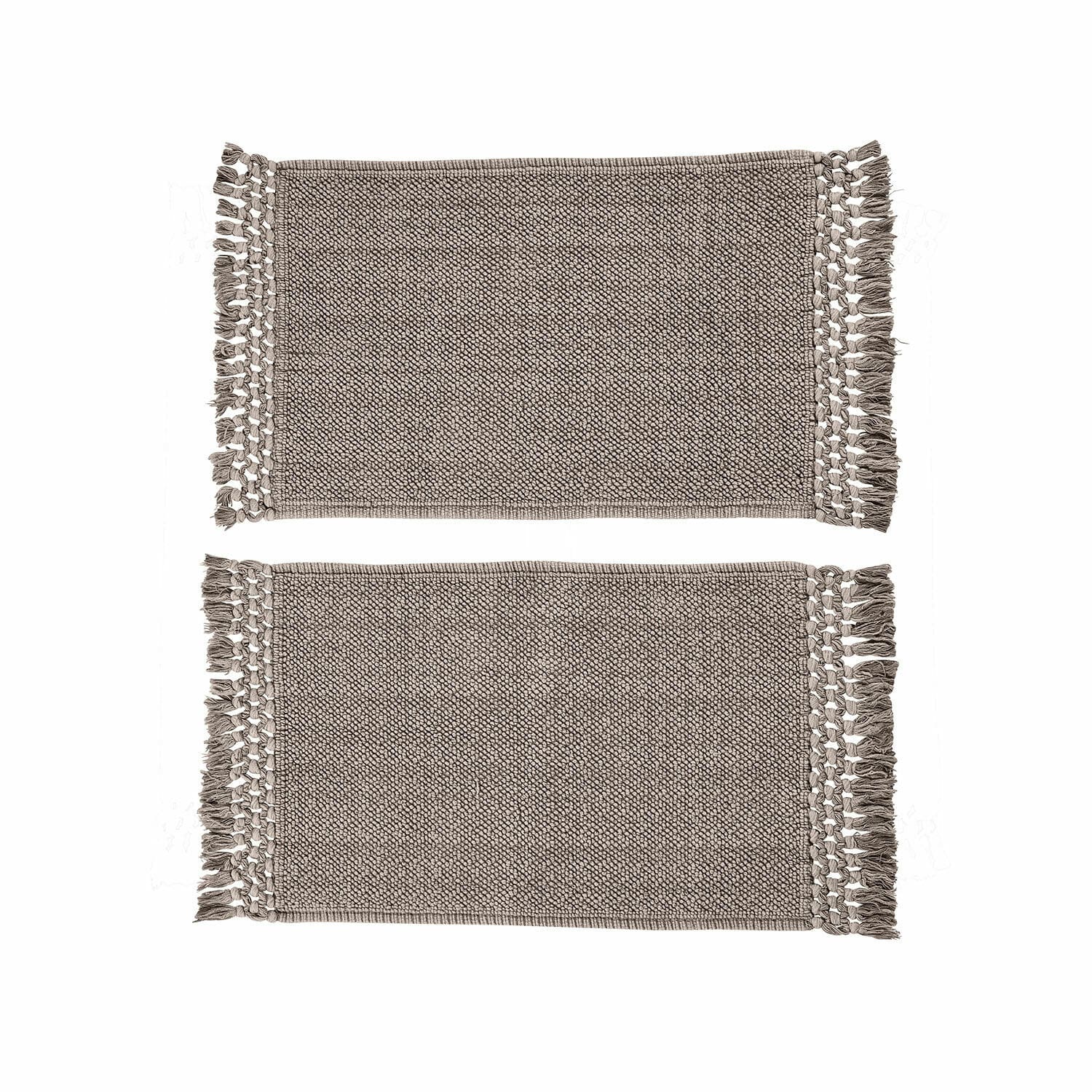 gris Lot de deux tapis de bain gris en coton Faelwyn avec franges, doux et absorbants