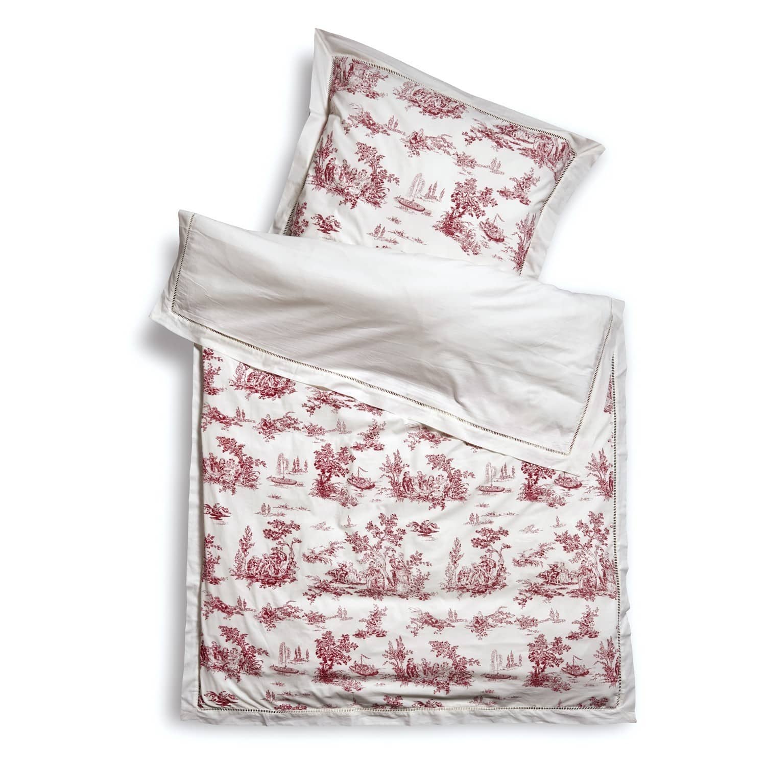 Parure de lit Toile rouge Parure de lit en coton blanc avec motif rouge, douce et décorative pour chambre à coucher