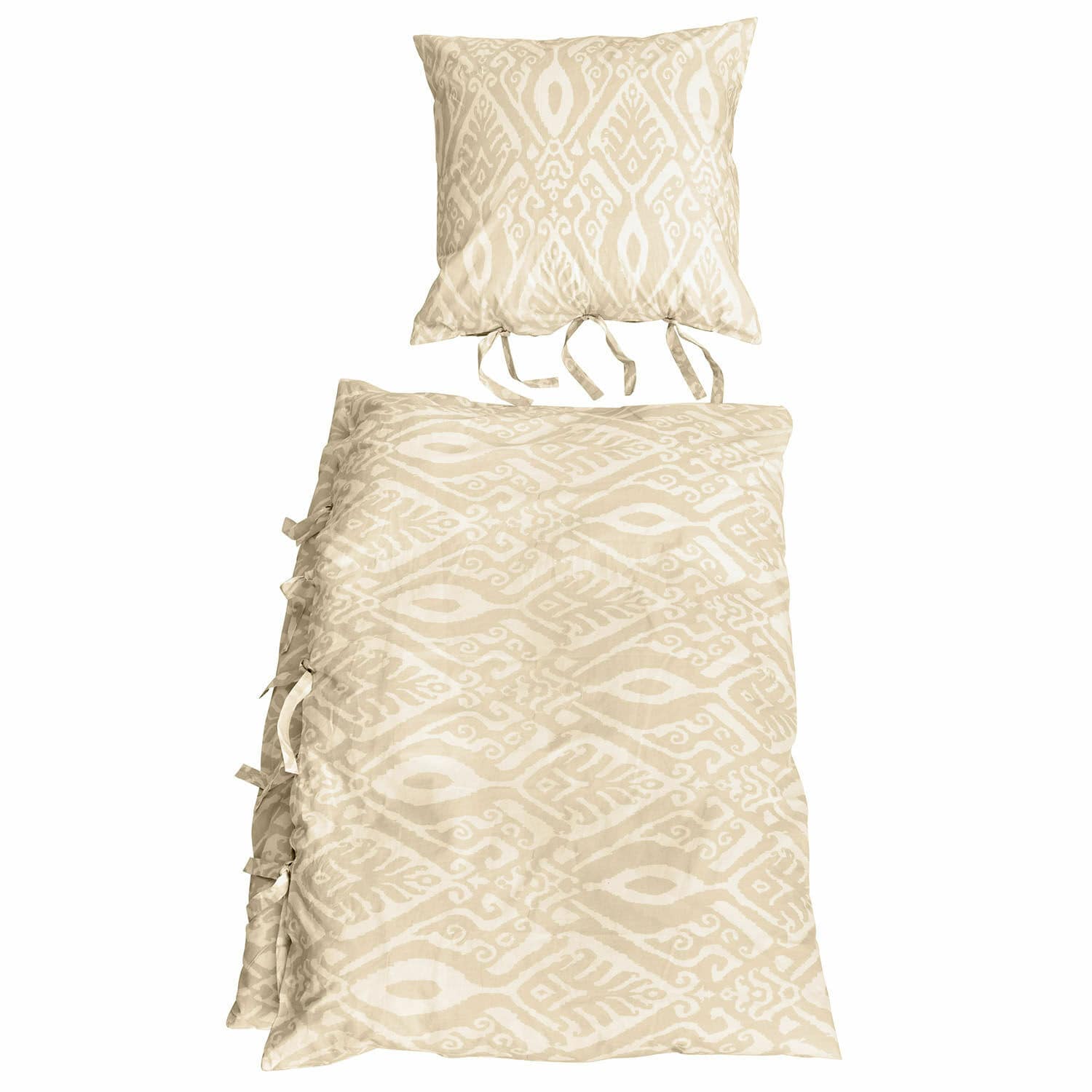 Parure de lit Armidale Parure de lit beige en coton avec motif géométrique et liens, douce et décorative