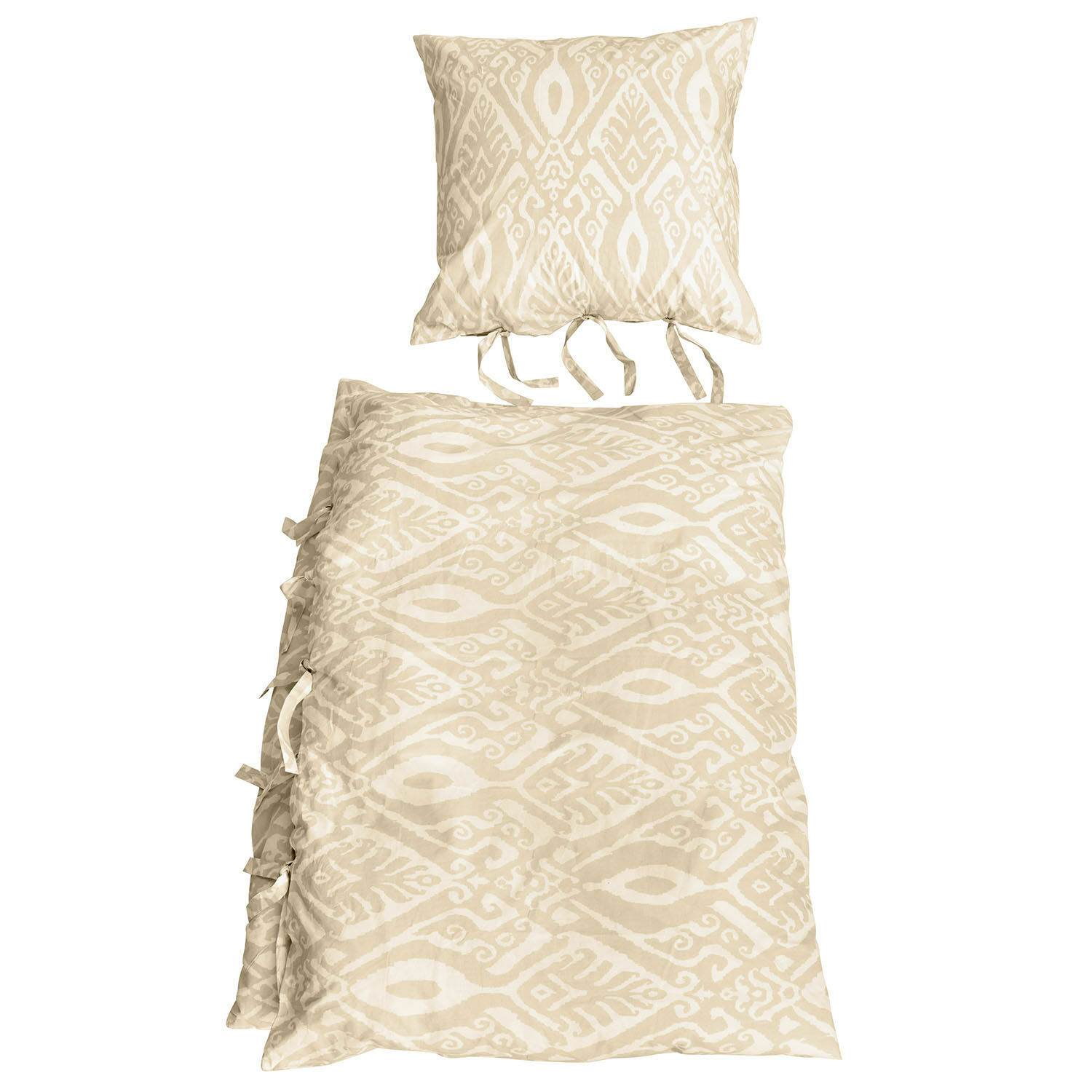 Parure de lit Armidale Parure de lit beige en coton avec motif géométrique et liens, douce et décorative