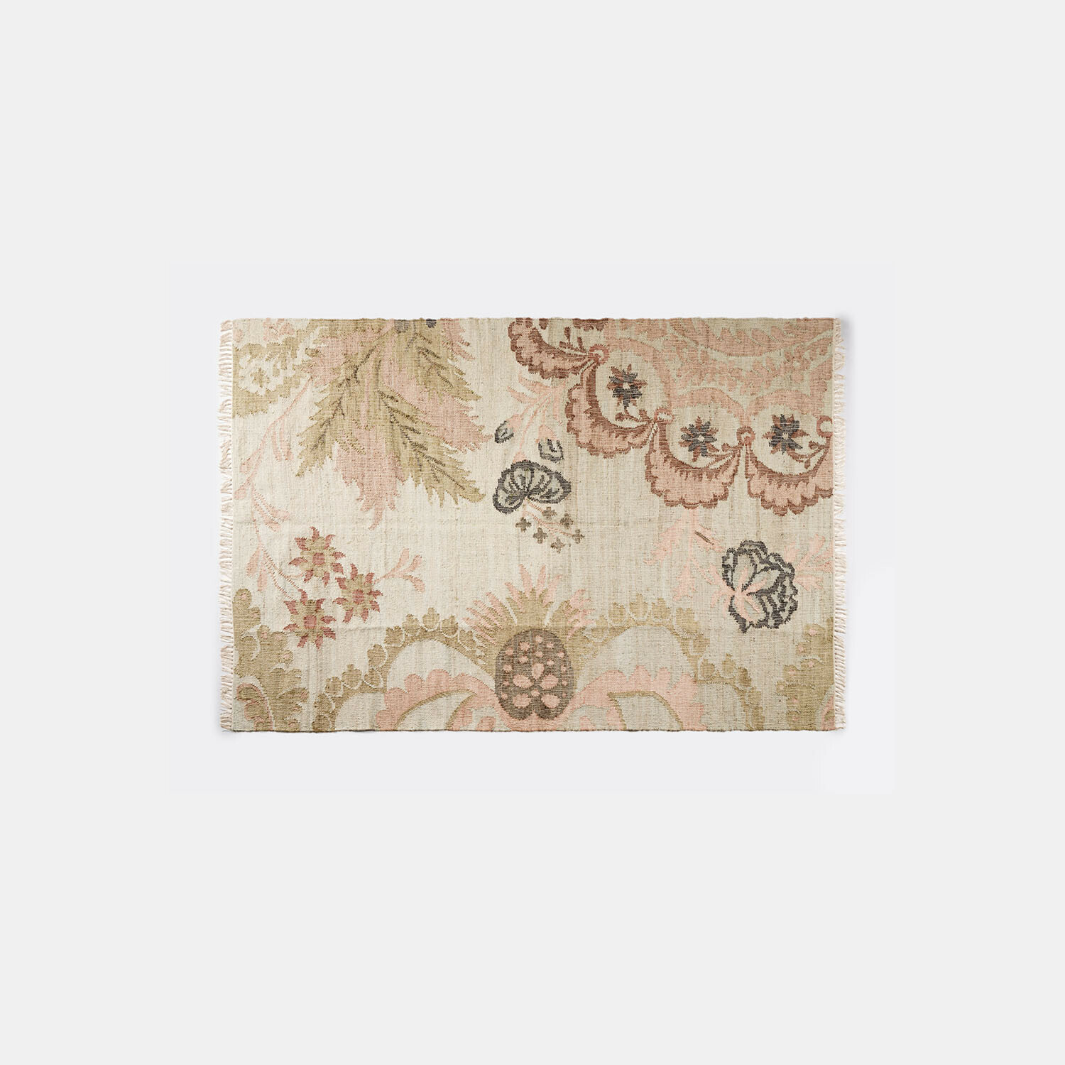 Tapis Amélorie Tapis en coton beige avec motifs floraux roses, décoratif et doux pour salon moderne
