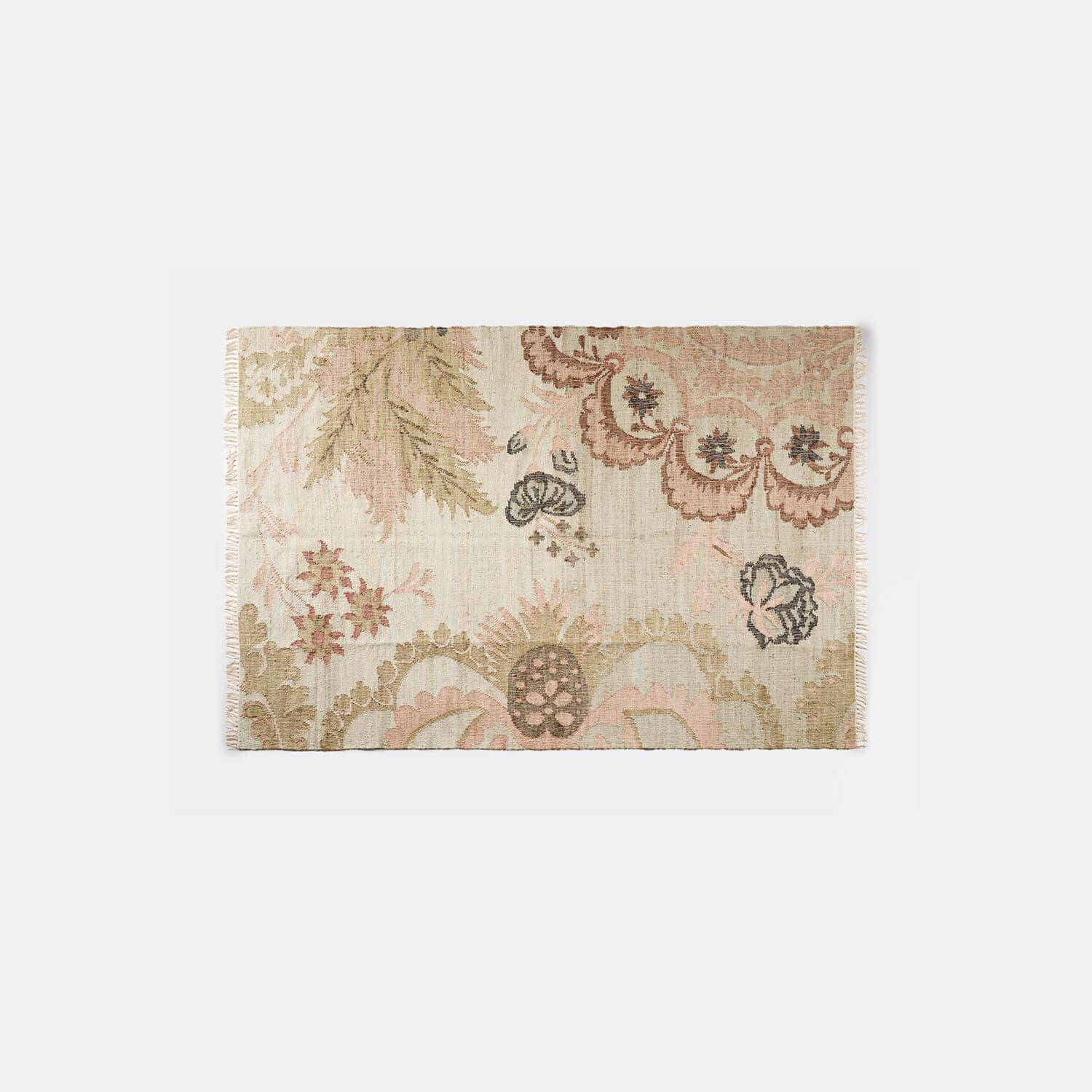 Tapis Amélorie Tapis en coton beige avec motifs floraux roses, décoratif et doux pour salon moderne