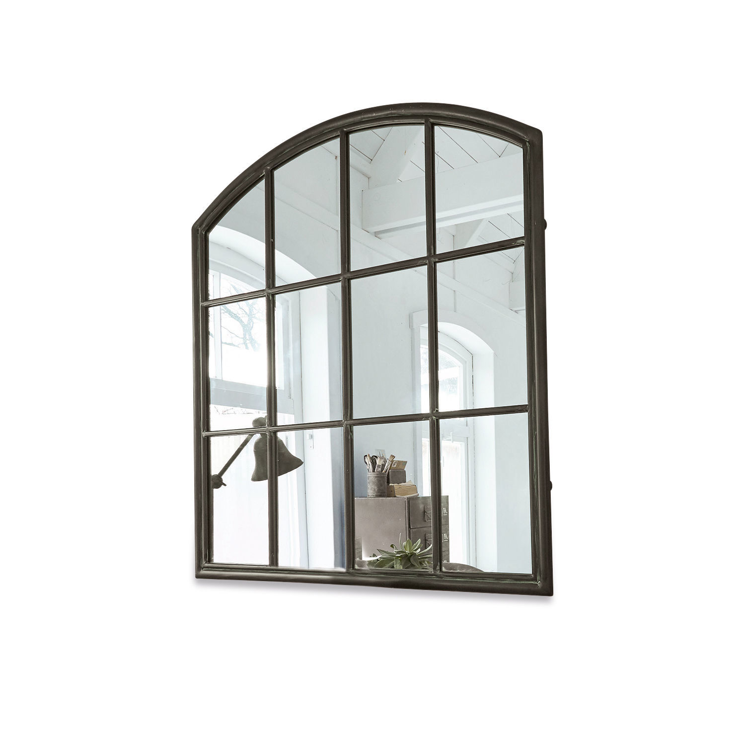 Miroir Chloe Miroir mural en métal anthracite avec cadre arrondi et divisions carrées pour décoration intérieure