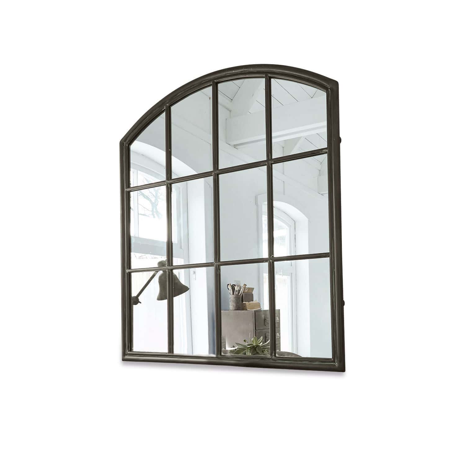 Miroir Chloe Miroir mural en métal anthracite avec cadre arrondi et divisions carrées pour décoration intérieure