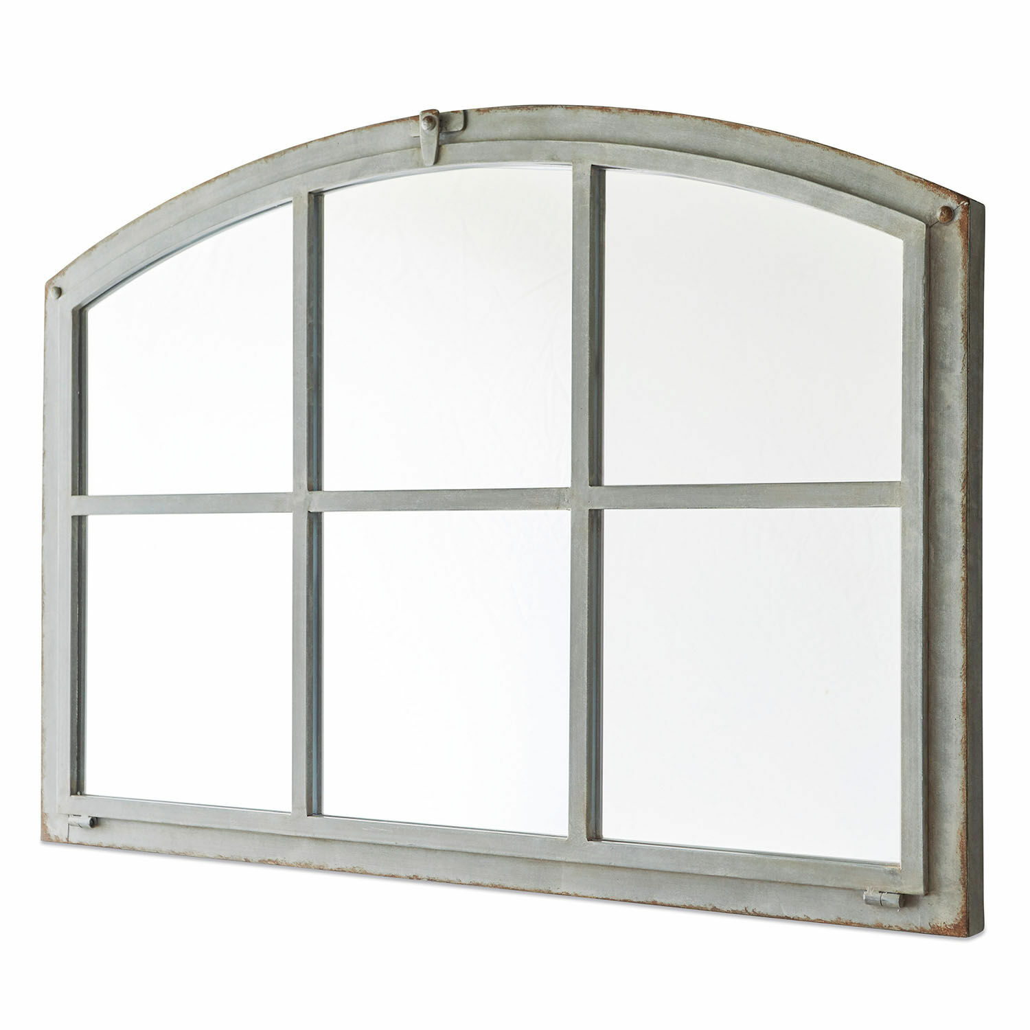 Miroir Bayaert Miroir en métal style fenêtre avec six carreaux, finition grise vieillie pour décoration murale