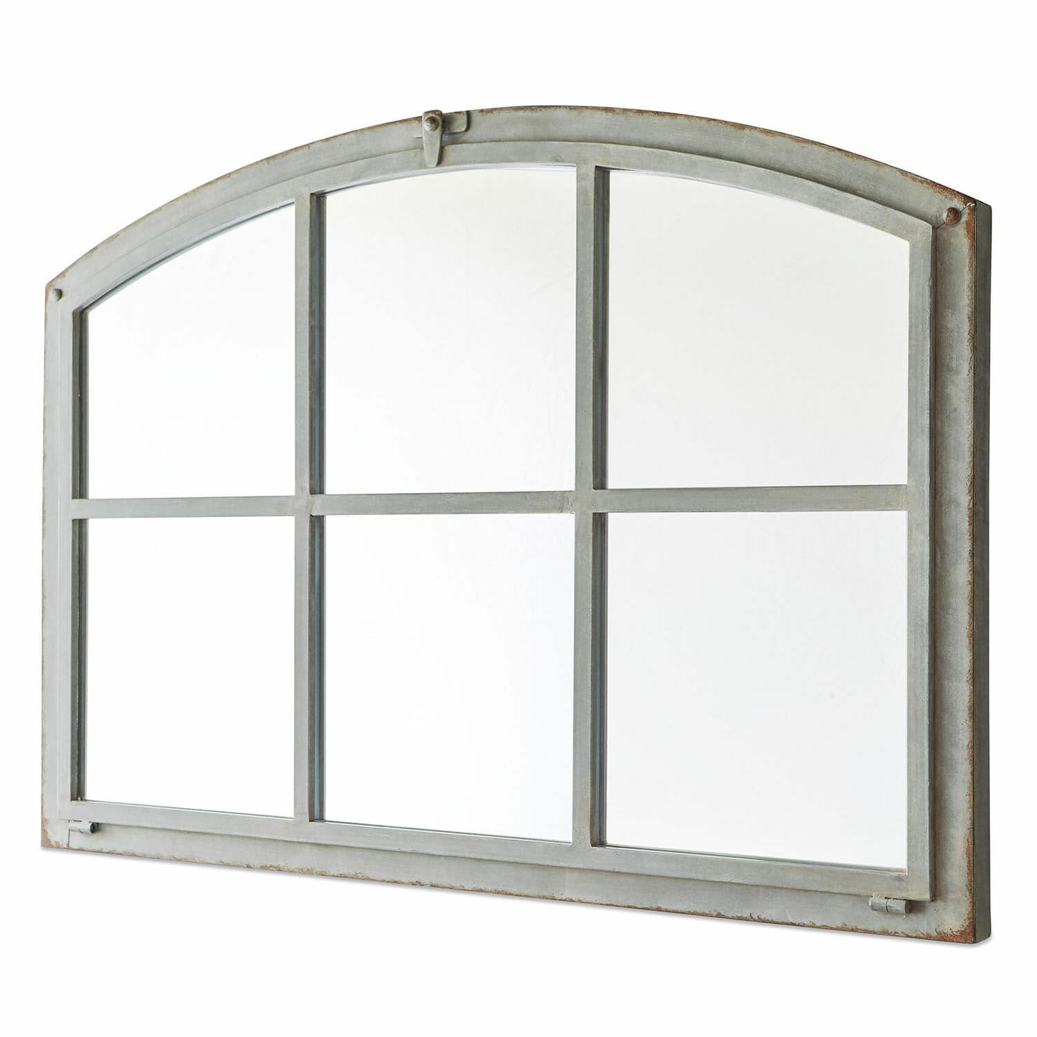 Miroir Bayaert Miroir en métal style fenêtre avec six carreaux, finition grise vieillie pour décoration murale