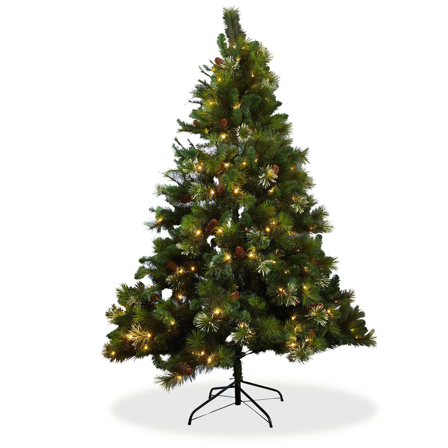 Sapin de Noël Aure Sapin artificiel vert avec aiguilles et lumières LED sur pied métallique, décoration de Noël
