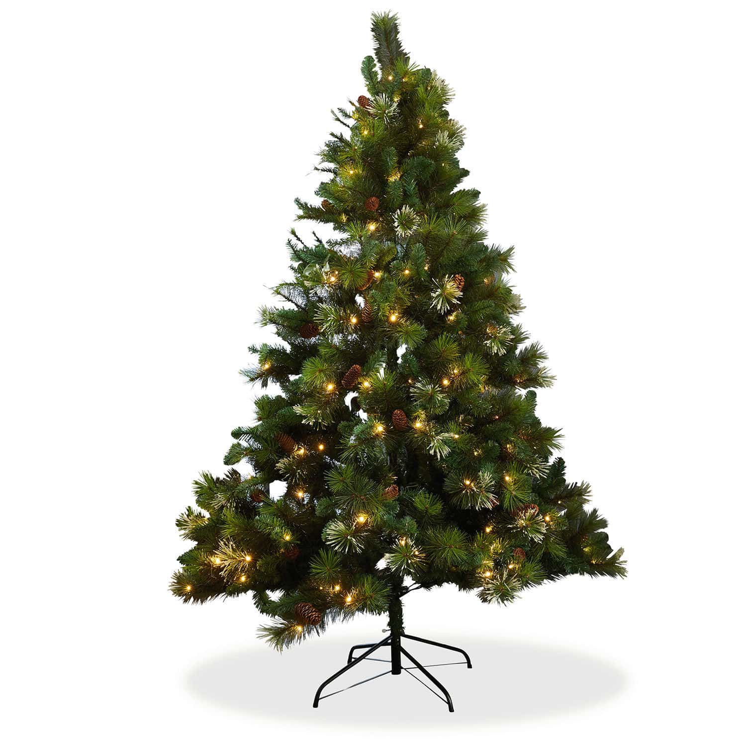 Sapin de Noël Aure Sapin artificiel vert avec aiguilles et lumières LED sur pied métallique, décoration de Noël