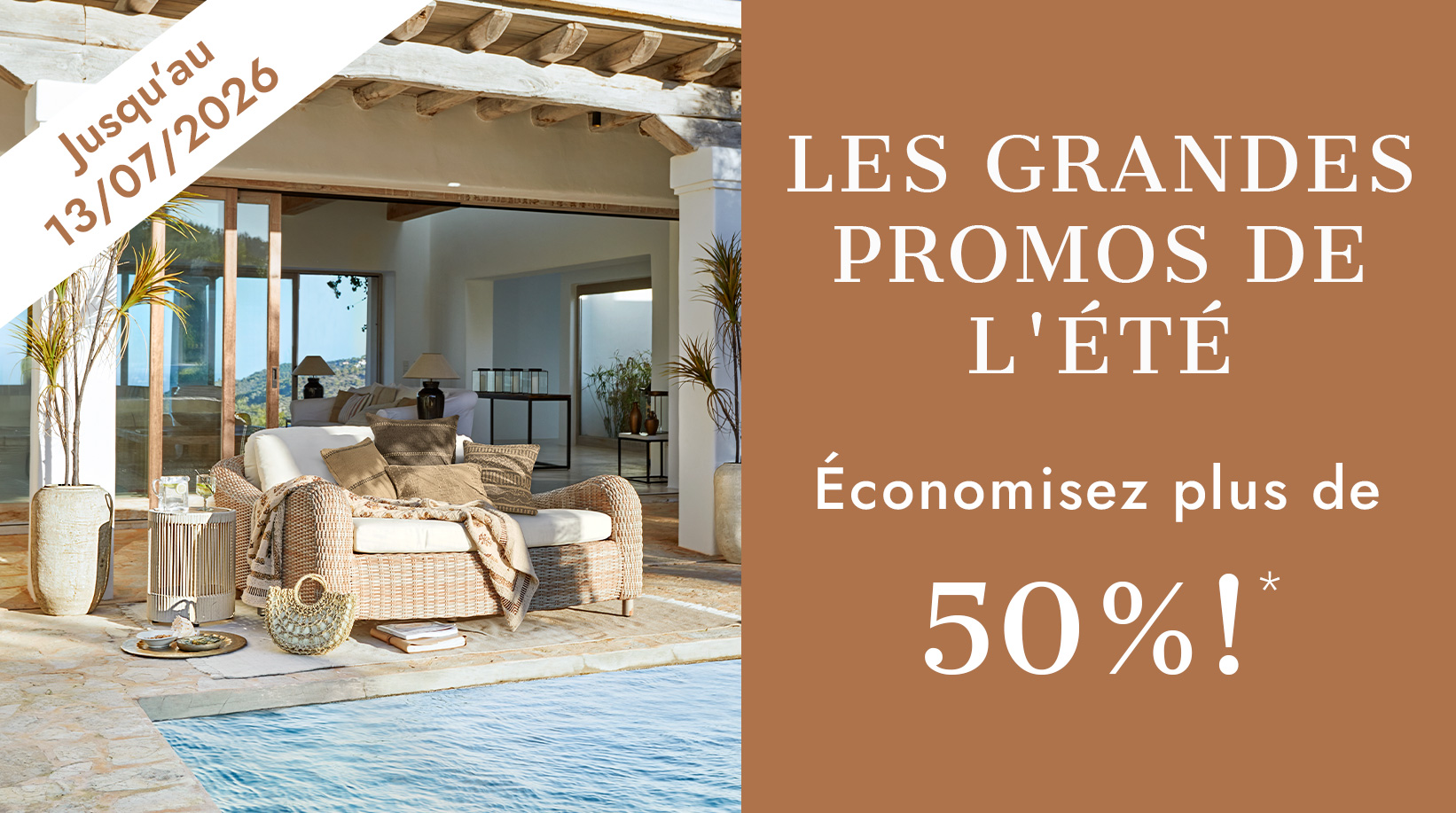 Promotions d'été jusqu'à 50% sur mobilier en rotin naturel près de la piscine