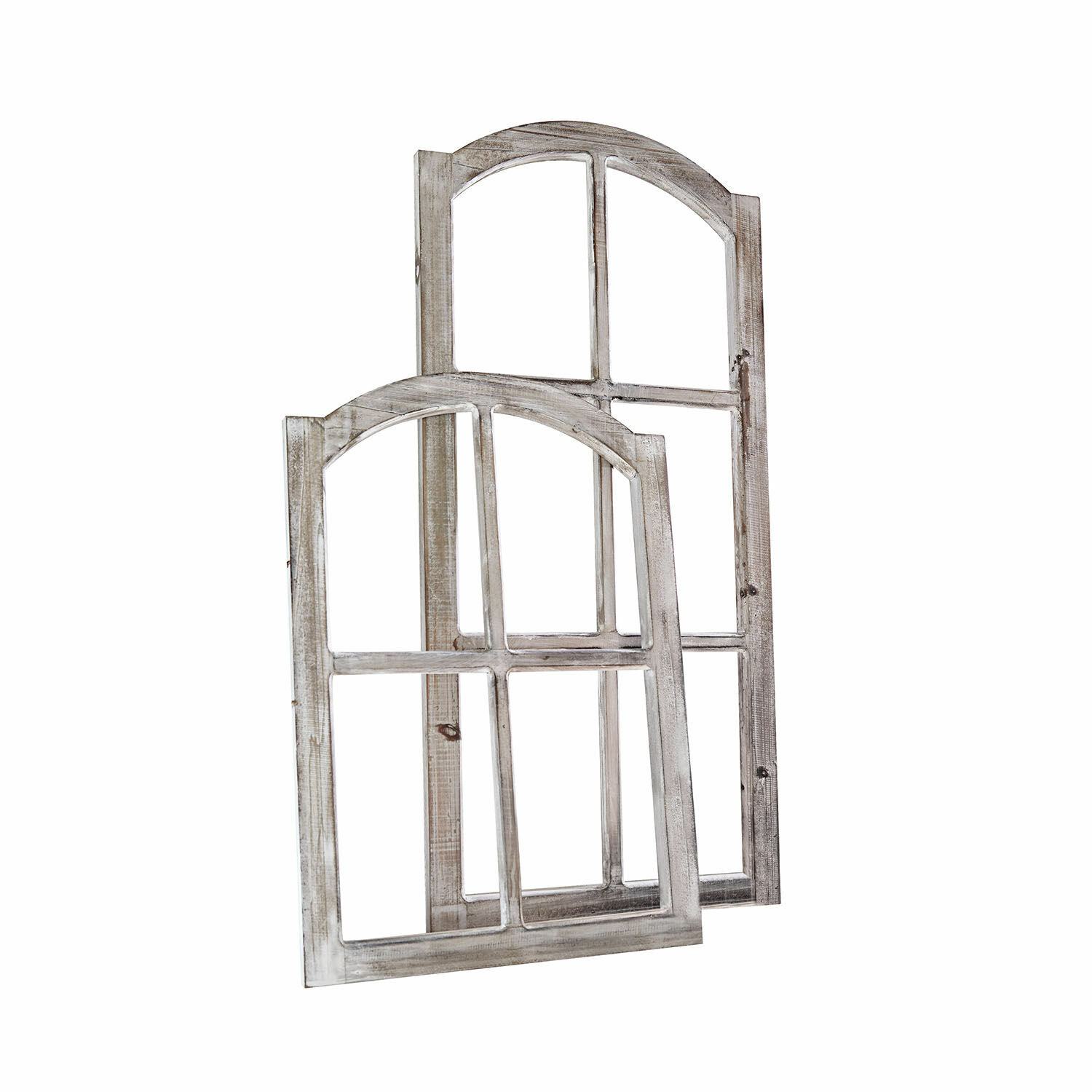 Lot de 2 fenêtres décoratives Parakou Deux fenêtres décoratives en bois blanc vieilli pour une ambiance vintage intérieure