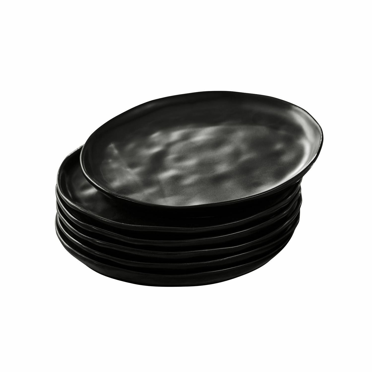 noir Ensemble de 6 assiettes à dessert noires en céramique avec forme irrégulière, design moderne