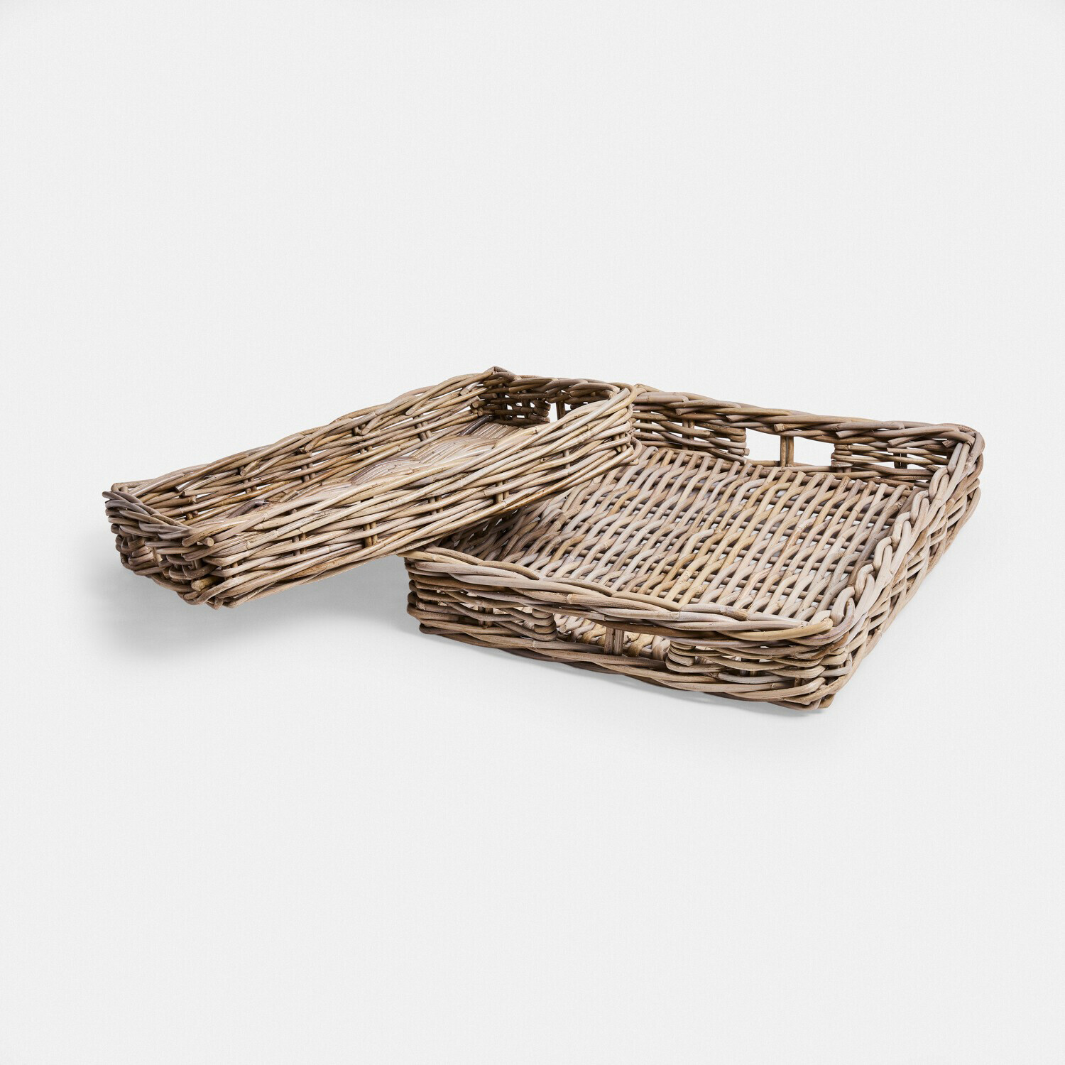 Lot de 2 plateaux Elvendia Ensemble de deux paniers rectangulaires en osier naturel pour rangement et décoration