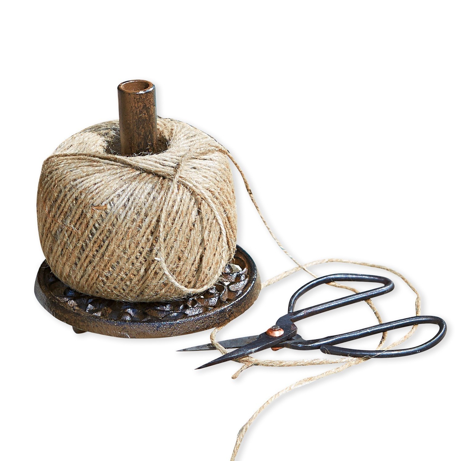Support à pelote avec ciseaux Winsome Bobine de ficelle en jute naturelle sur support en métal avec ciseaux noirs pour couper la ficelle