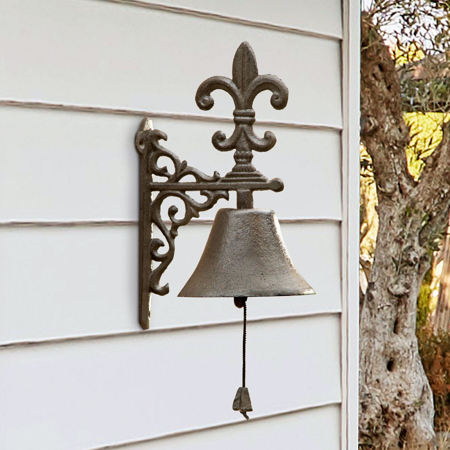 Cloche de porte Houma Cloche murale décorative en fonte grise pour jardin ou maison
