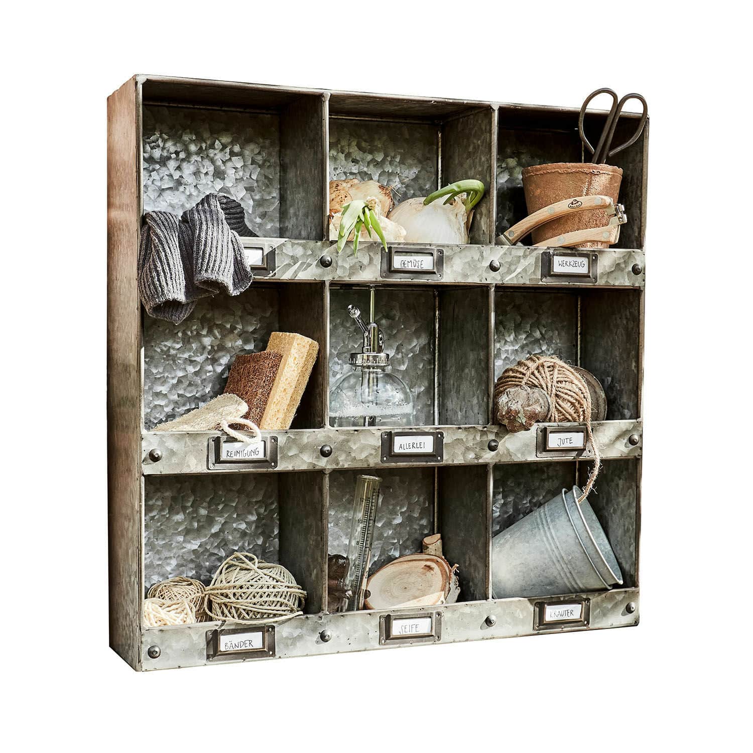 Étagère murale Esttar Étagère métallique à 12 compartiments pour outils de jardinage et accessoires vintage