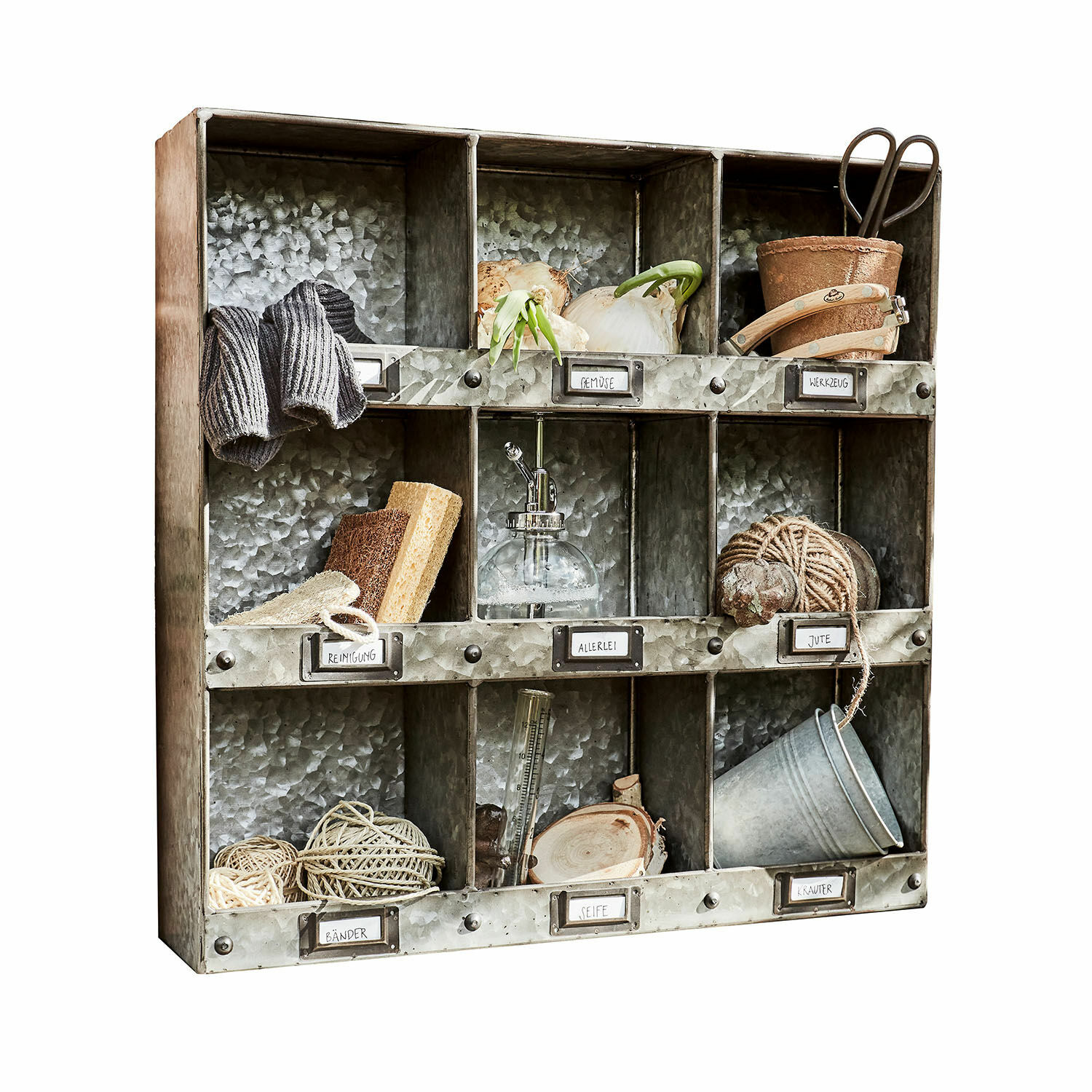 Étagère murale Esttar Étagère métallique à 12 compartiments pour outils de jardinage et accessoires vintage