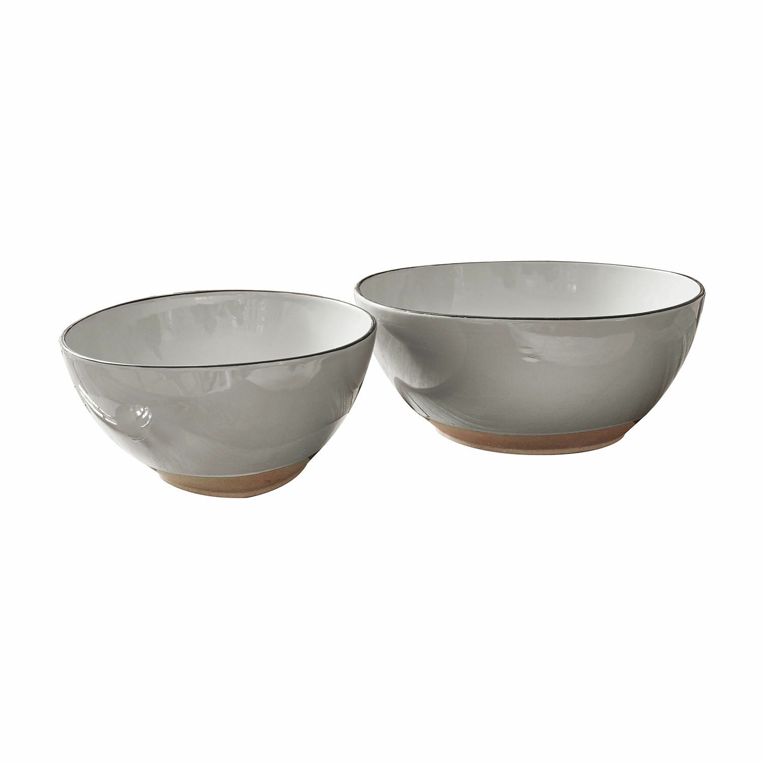 gris Ensemble de deux saladiers en céramique grise avec base marron naturel, bols pratiques pour la cuisine