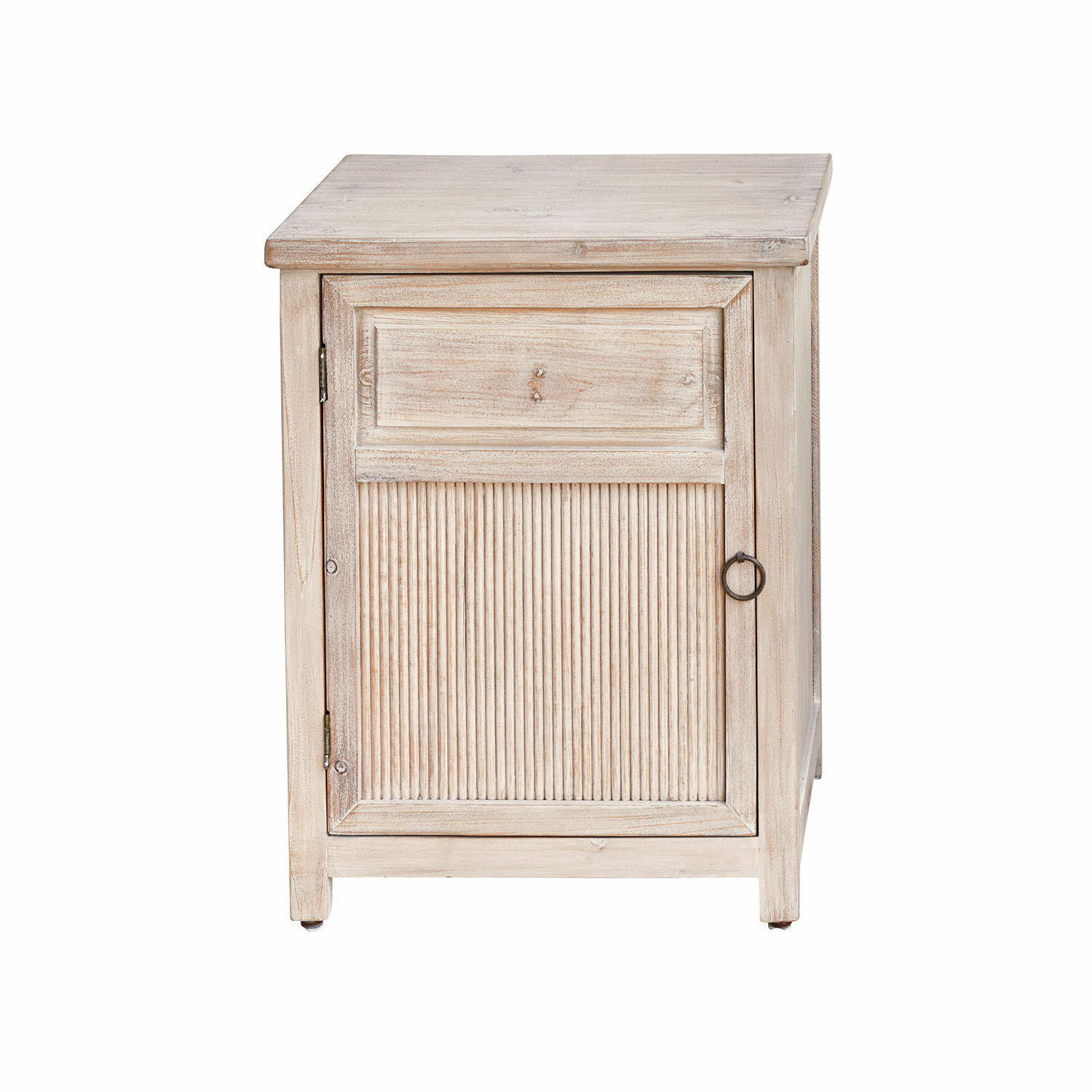 Table de chevet en bois brun avec porte cannelée et poignée en métal pour chambre à coucher