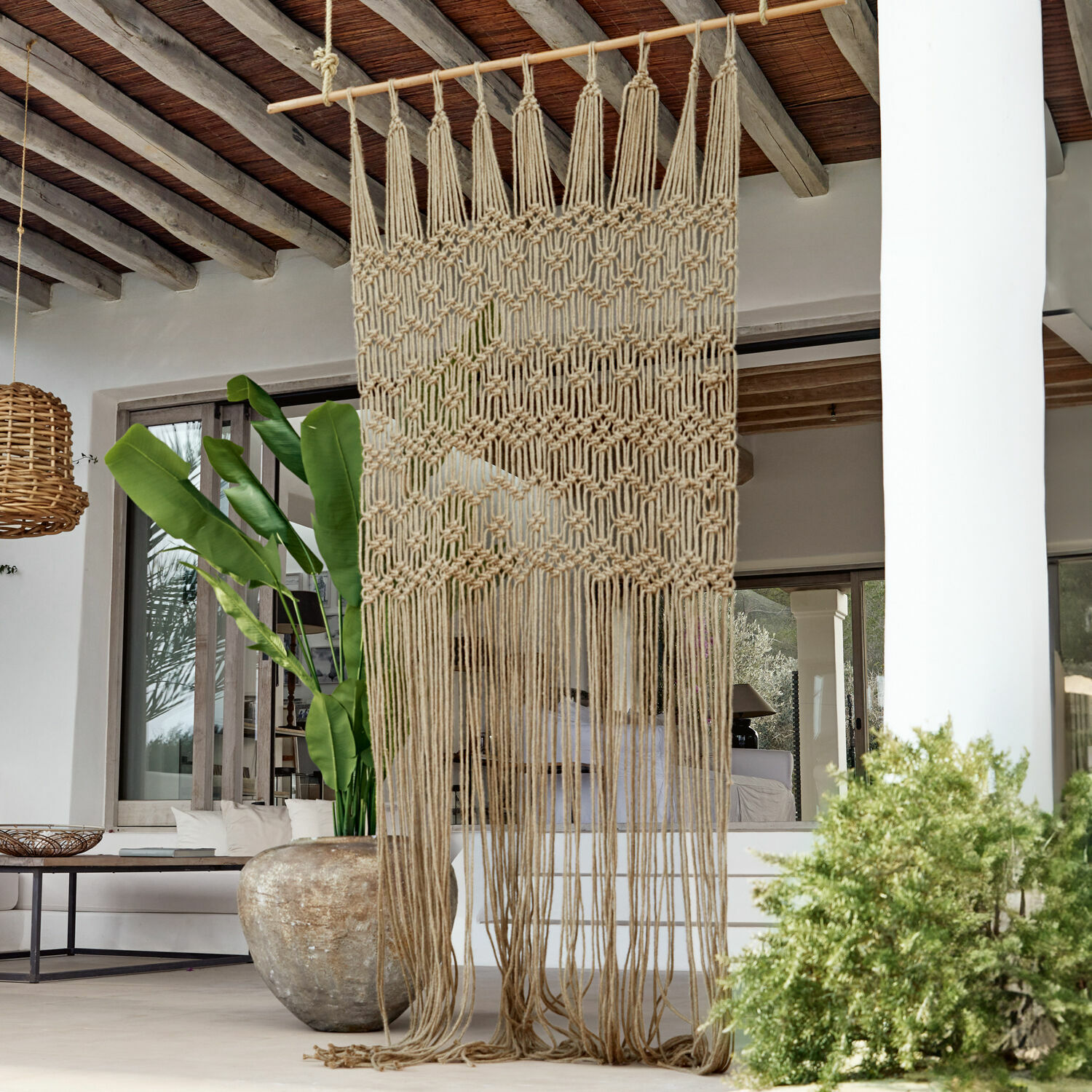 Rideau Vuarrens Rideau macramé décoratif en corde naturelle beige pour une ambiance bohème et écologique