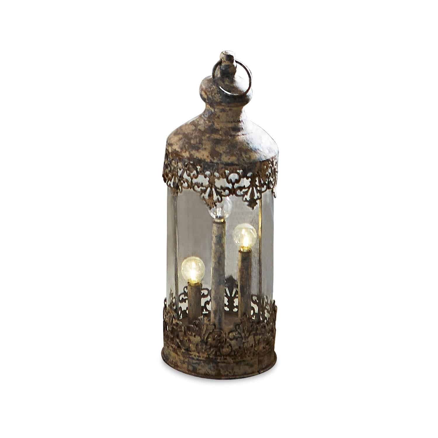 Lanterne Cosette Lanterne décorative en métal style vintage avec trois ampoules et motif ajouré couleur rouille