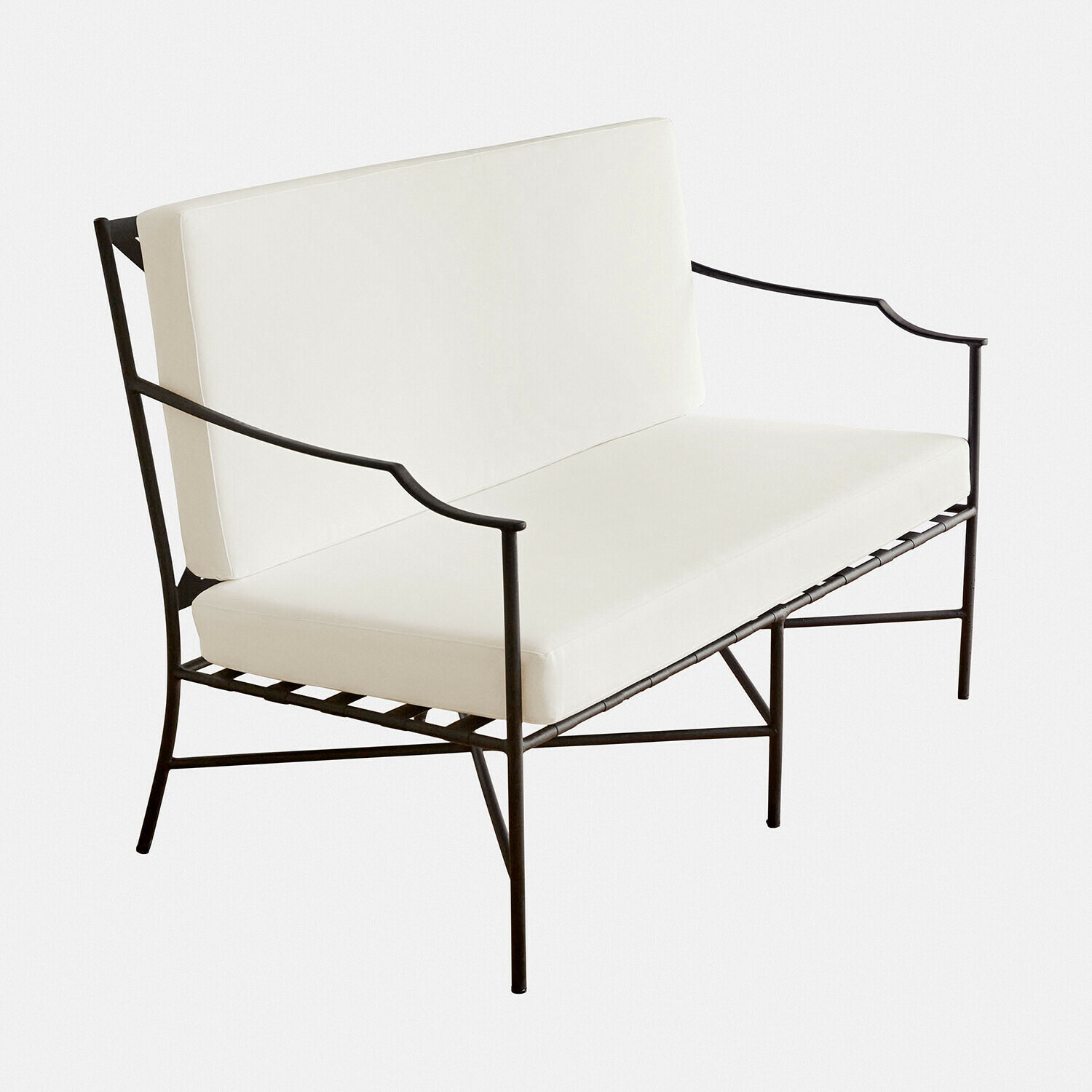 Canapé Vexford Canapé moderne avec structure métallique noire et coussins blancs, design minimaliste pour salon