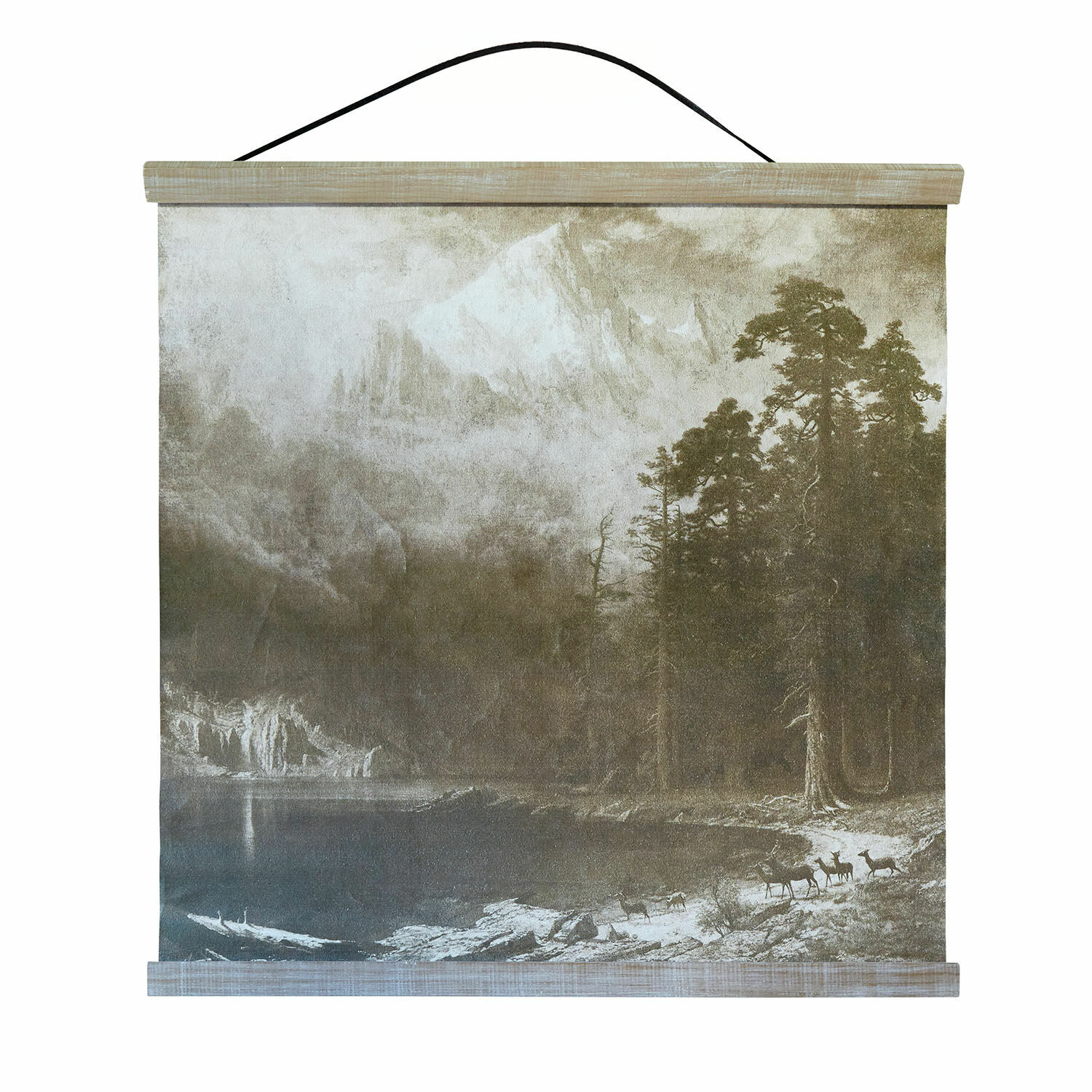 Tableau Belle Horizon Tableau mural en toile avec paysage montagneux et cerfs, tons naturels, décoration murale rustique