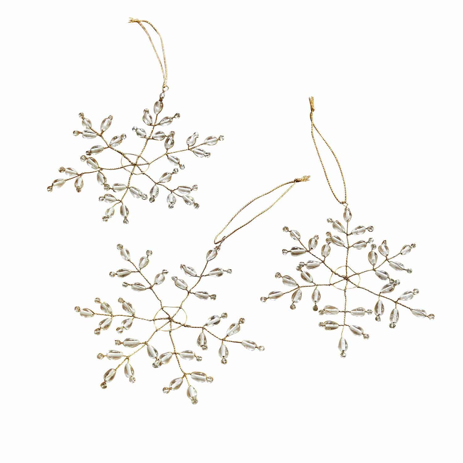 Lot de 3 décorations à suspendre Nimweth Ensemble de trois décorations dorées en forme de flocons de neige avec cristaux transparents pour Noël