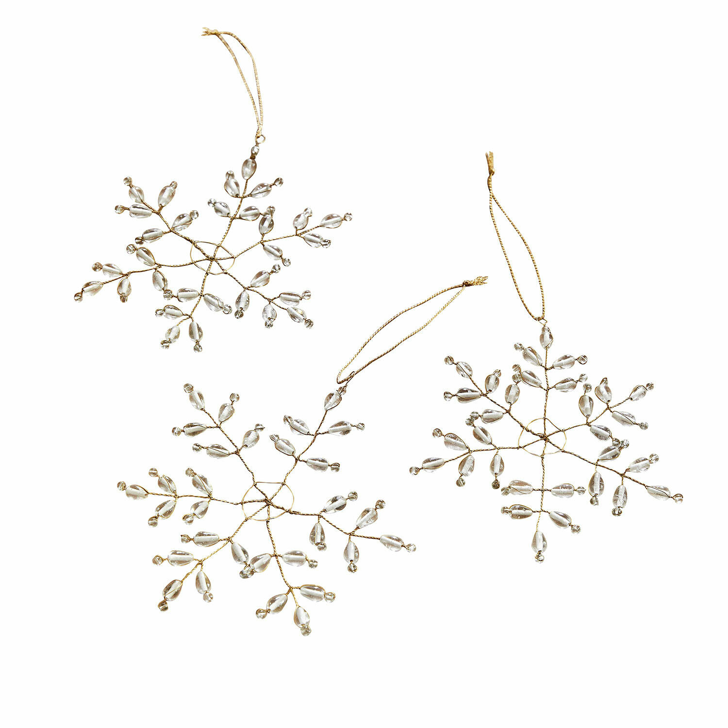 Lot de 3 décorations à suspendre Nimweth Ensemble de trois décorations dorées en forme de flocons de neige avec cristaux transparents pour Noël