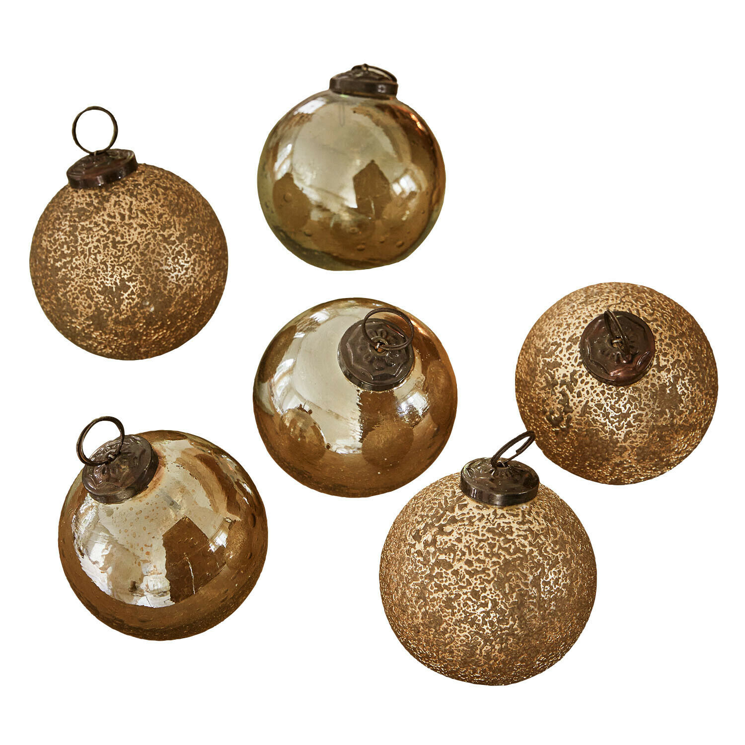 Lot de 6 boules de Noël Fioravino Ensemble de six boules de Noël en verre doré avec différentes textures pour décoration festive