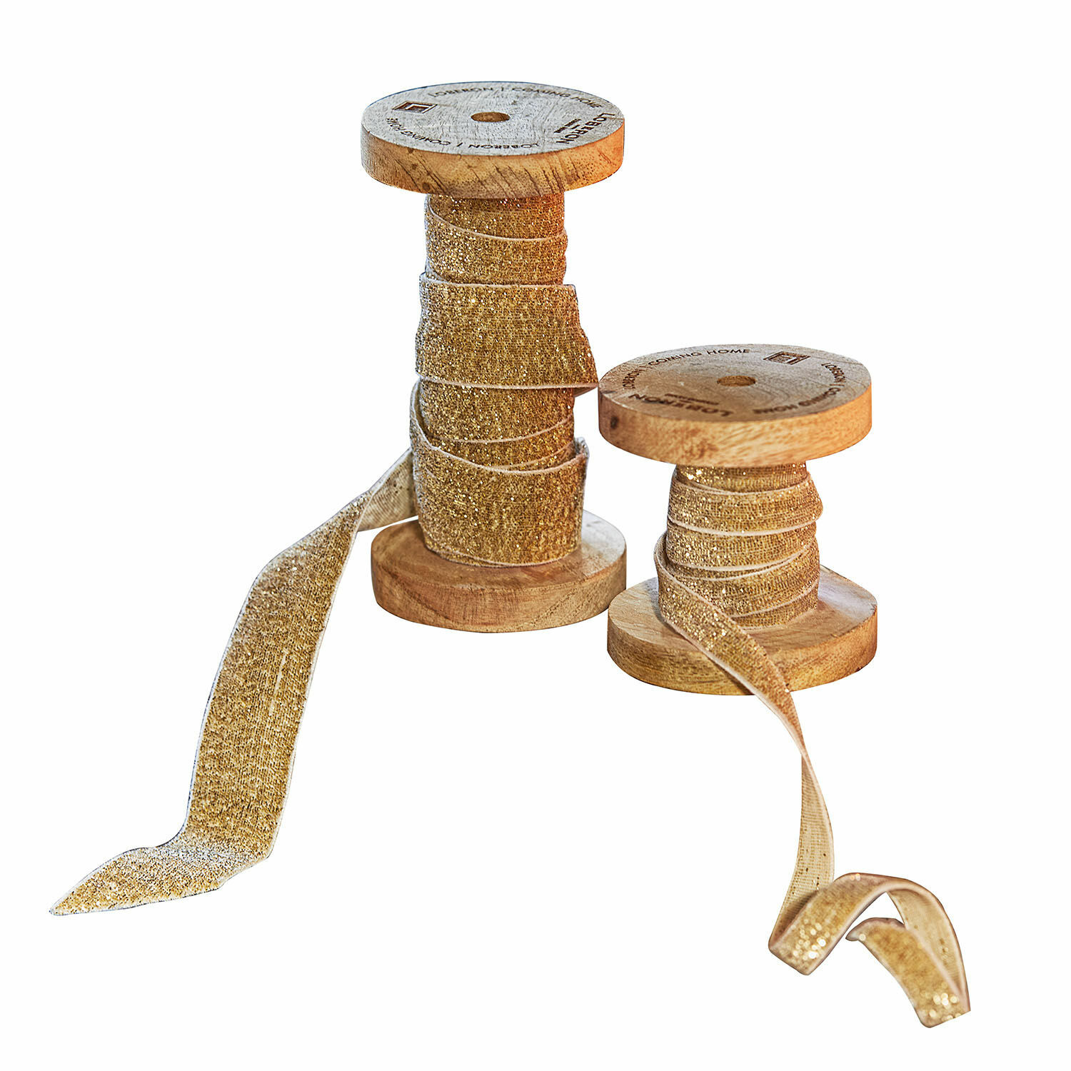 or Lot de 2 rubans en velours doré sur bobines en bois pour décoration et artisanat