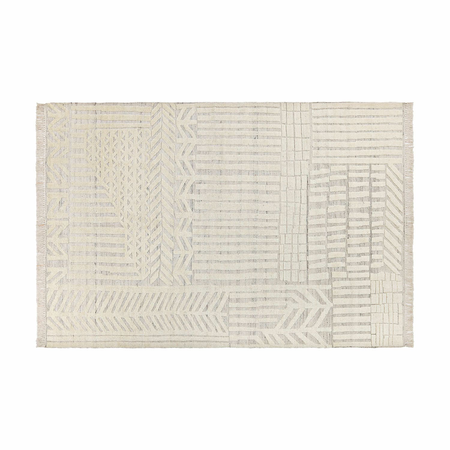 Tapis Bachant Tapis beige en coton et lin avec motif géométrique, décoratif et doux pour salon