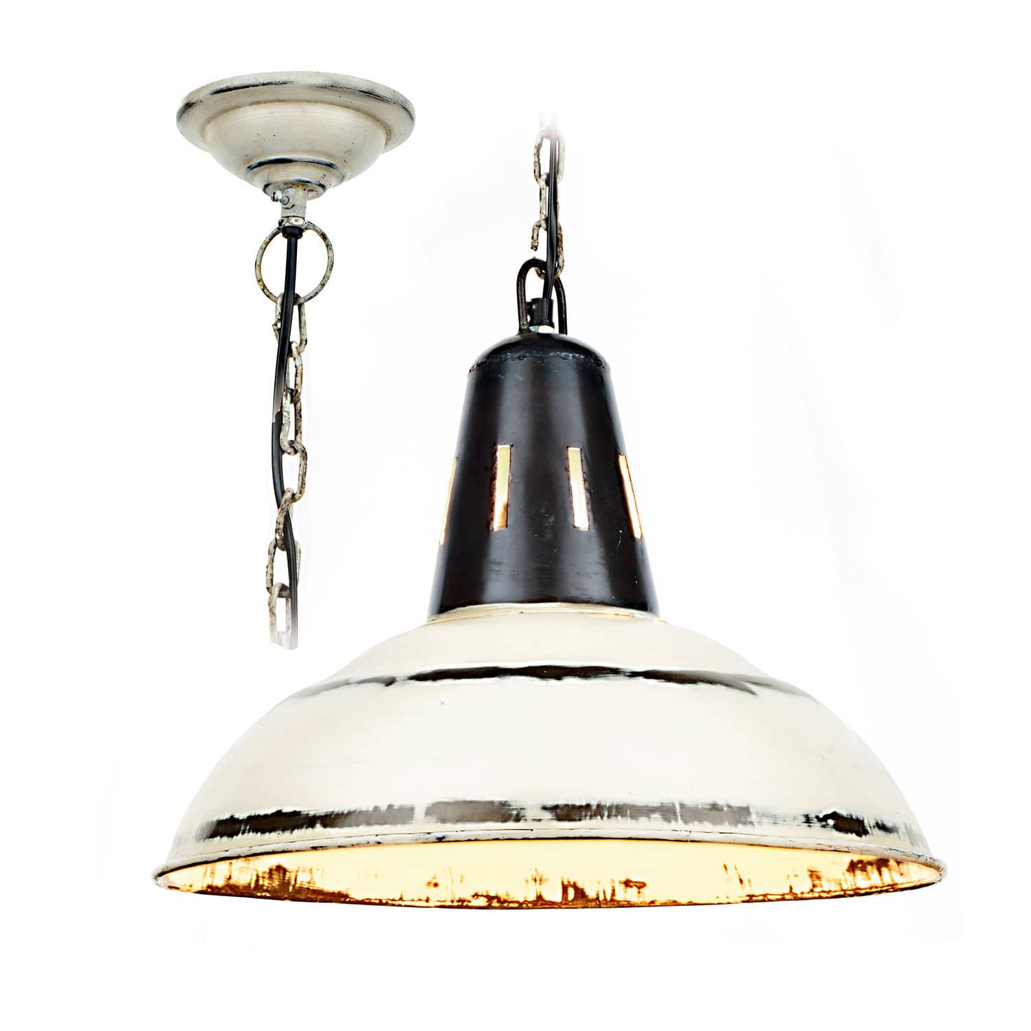 Suspension Dukes Suspension en métal vintage blanche et noire avec chaîne, éclairage industriel pour intérieur moderne