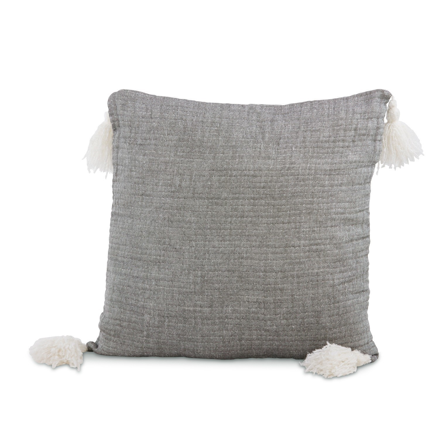 Coussin Malliévre Coussin décoratif gris avec pompons blancs, tissu doux, accessoire élégant pour la maison