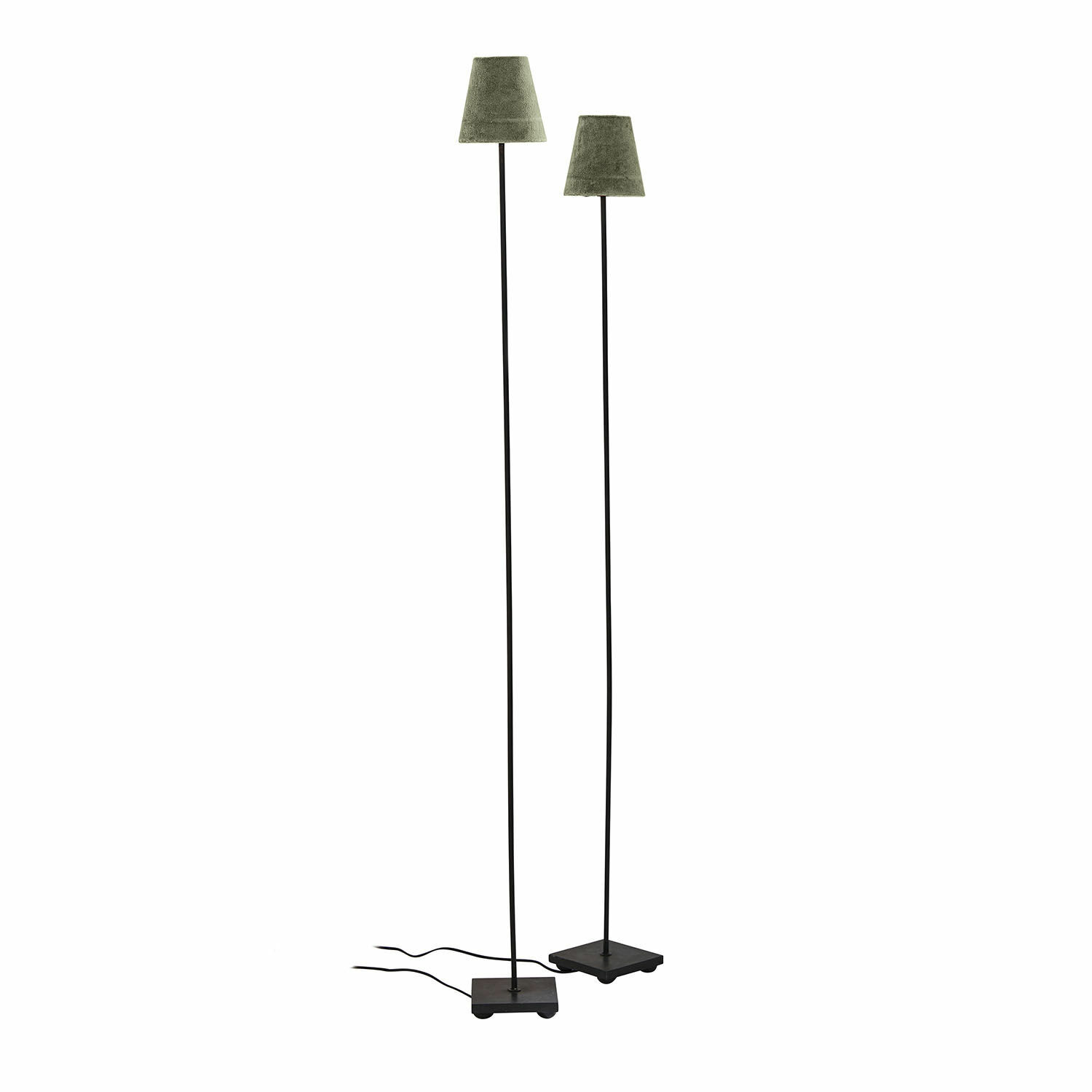 kaki/noir Lot de deux lampadaires Tacoma avec abat-jour kaki et base noire en métal pour salon moderne