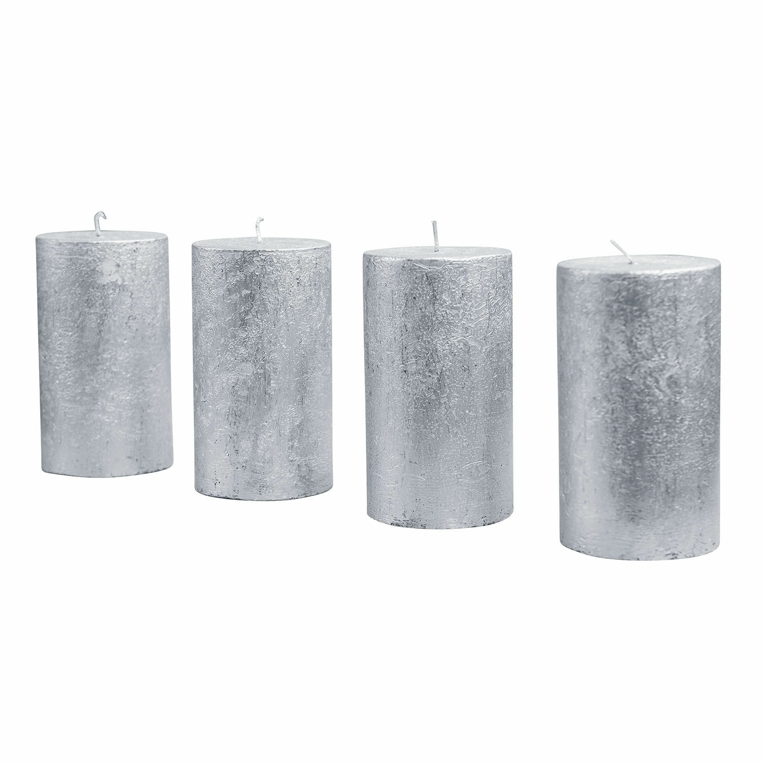 argenté Lot de 4 bougies argentées Braga avec surface texturée, décoration intérieure élégante, bougies décoratives